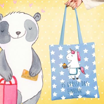 Mr. & Mrs. Panda Tragetasche Einhorn Muffin - Sky Blue - Geschenk, Einhörner, Einkaufstasche, Jute (1-tlg), Cross Stitching Griffe