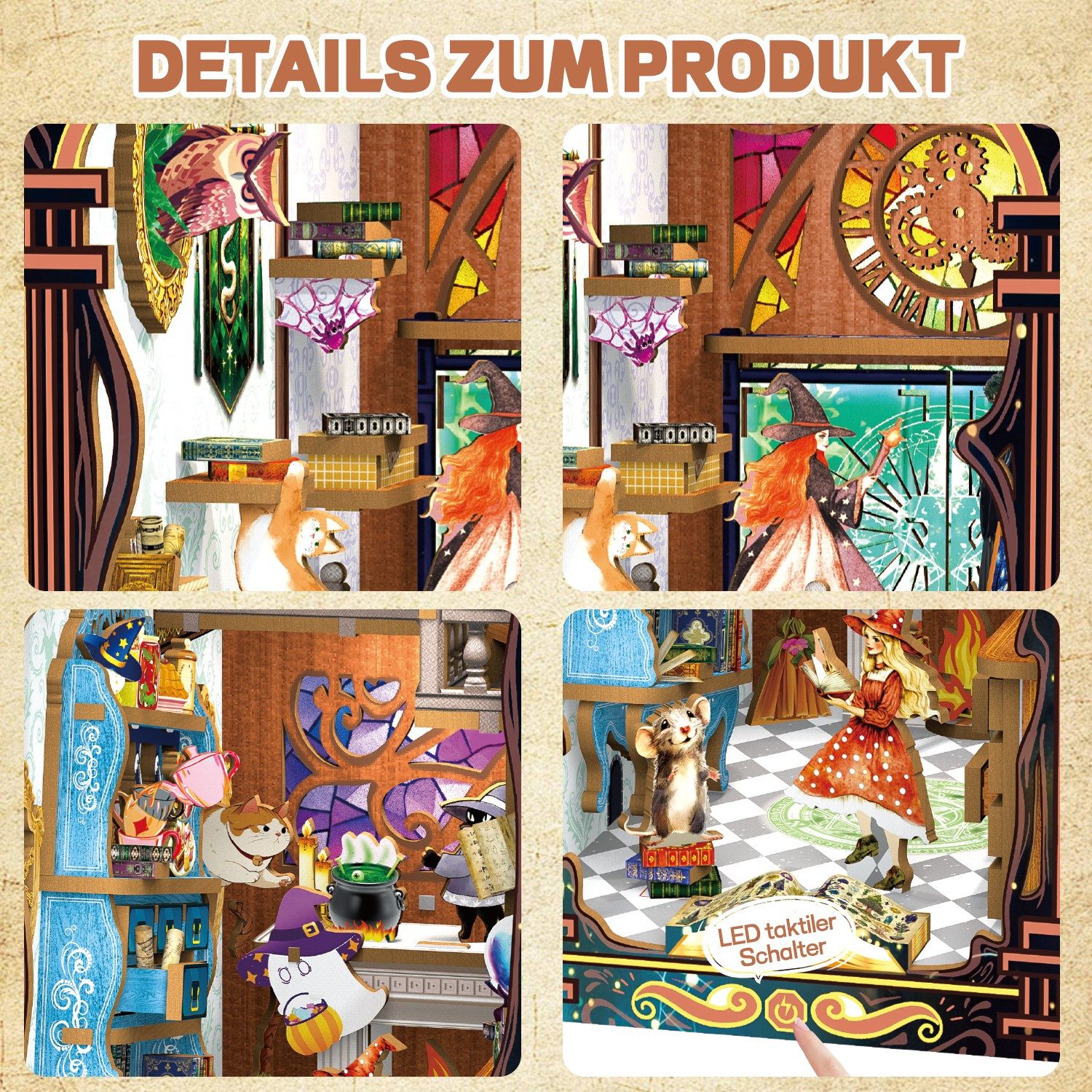 Esun 3D-Puzzle Book Nook KIT, DIY Buchstütze Bausatz mit LED-Licht für Erwachsene, 164 Puzzleteile, Puppenhäuser Miniatur Haus Kit Bastelset Geschenke