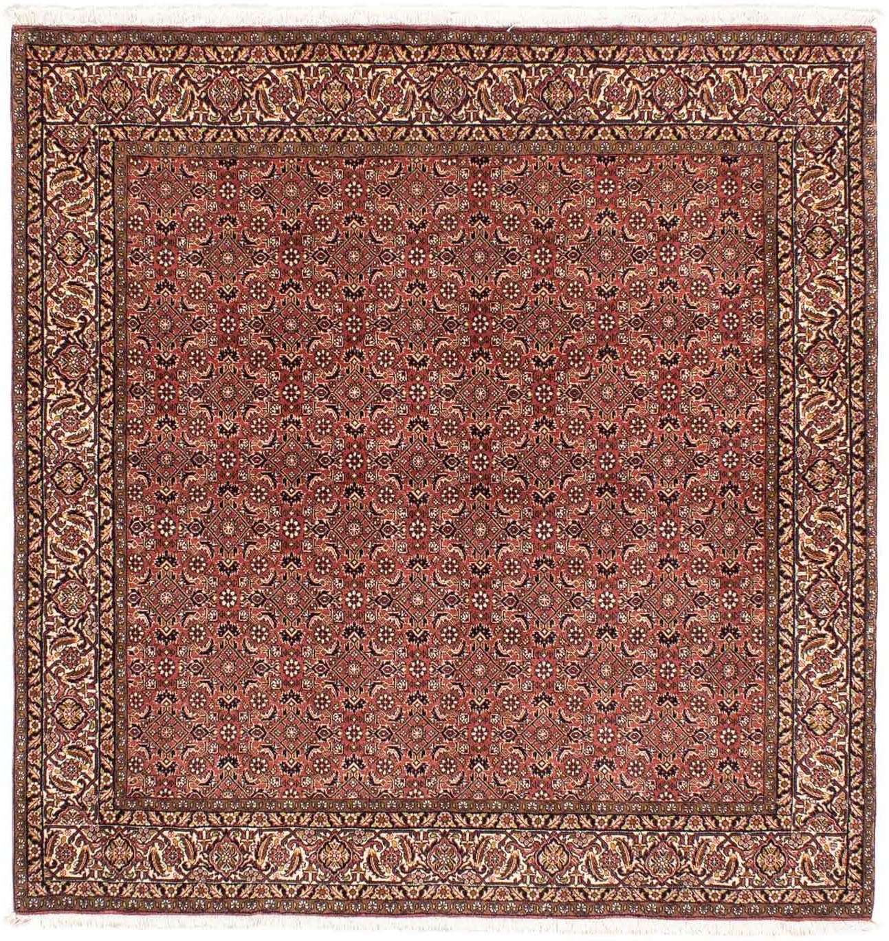 Orientteppich Perser - Bidjar quadratisch Handgeknüpft, Höhe: 15 morgenland, Einzelstück mit hellrot, Wohnzimmer, Zertifikat - - quadratisch, x 195 200 mm, cm