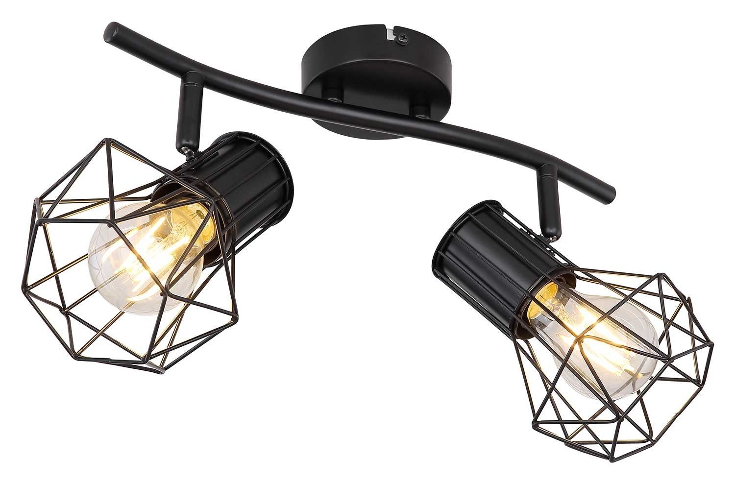 Globo Deckenlampe ohne 2-flammig, PRISKA, 34 Leuchtmittel, Breite Metall, cm, Schwarz, Deckenstrahler