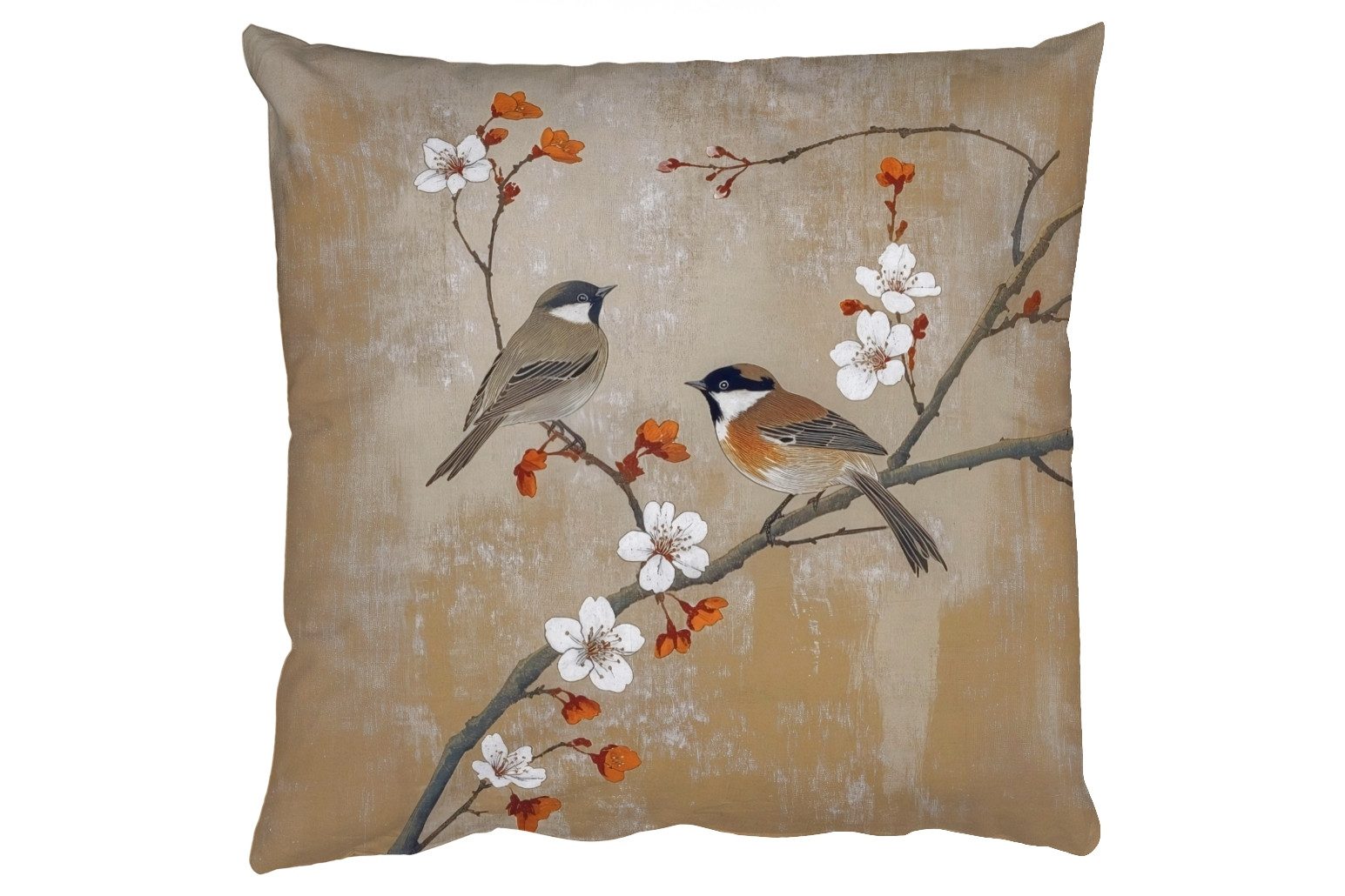 MuchoWow Dekokissen Vögel - Blütenzweig - Orange, Zierkissen mit Füllung für Wohnzimmer, Sofakissen, 40x40 cm