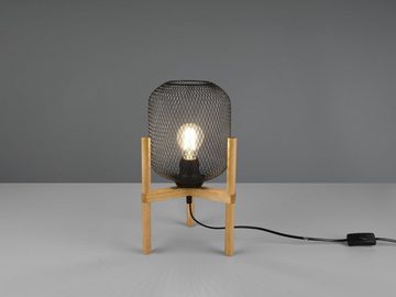 meineWunschleuchte LED Tischleuchte, LED wechselbar, Warmweiß, ausgefallen-e Vintage mit Holz-fuß & Lampenschirm Draht, Höhe 37cm