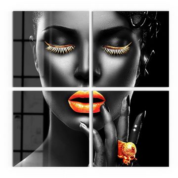 DEQORI Glasbild 'Frau mit Gold Make-Up', 'Frau mit Gold Make-Up', Glas Wandbild Bild schwebend modern
