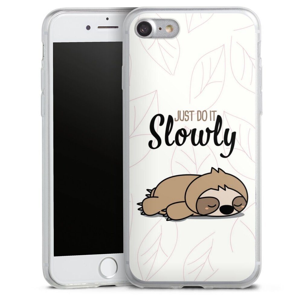 DeinDesign Handyhülle Tiere Faultier lazy sunday Just Do It Slowly Sloth, Apple iPhone 8 Slim Case Silikon Hülle Ultra Dünn Schutzhülle