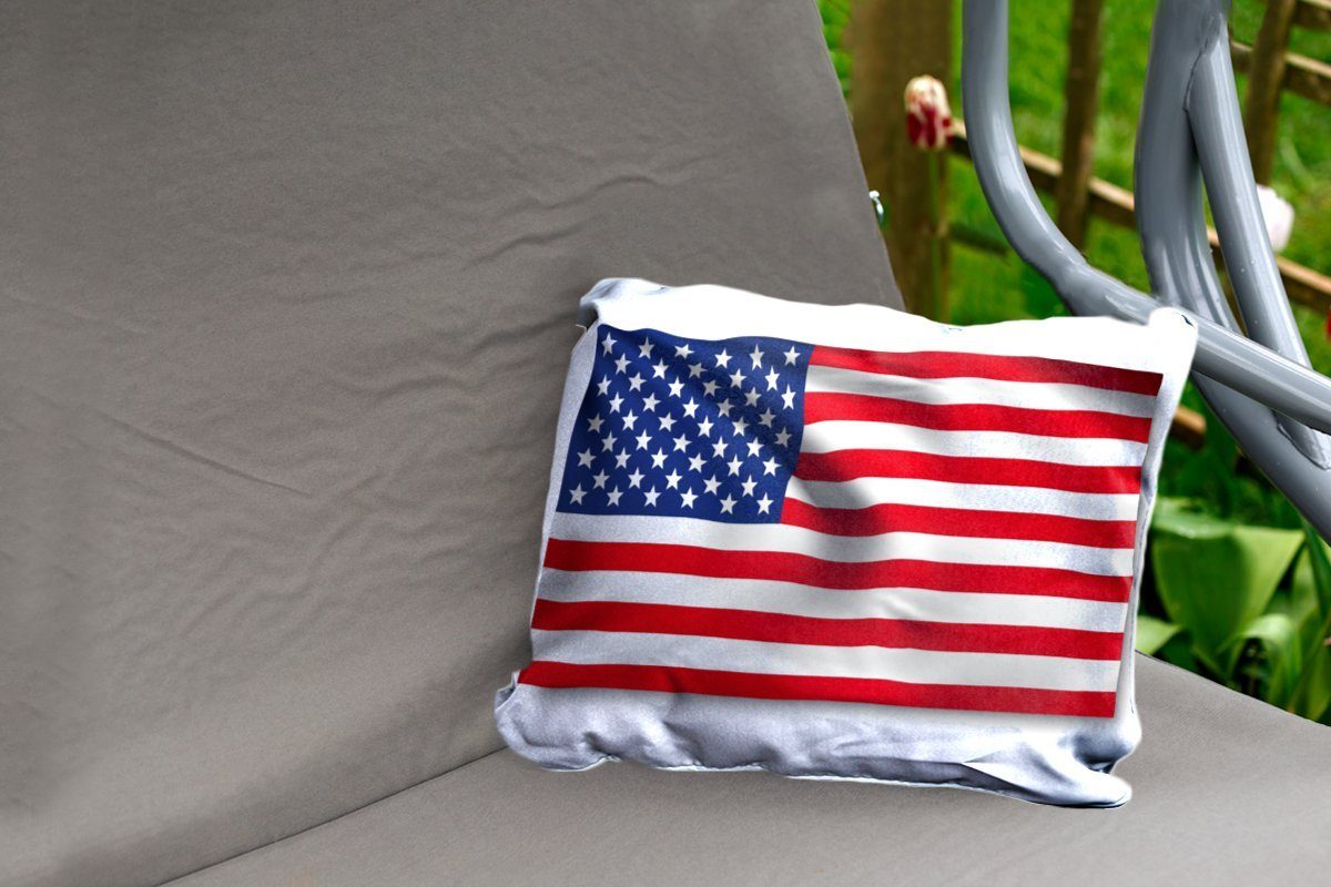 MuchoWow Dekokissen Flagge der weißem auf Hintergrund, Outdoor-Dekorationskissen, Dekokissenbezug, Kissenhülle Vereinigten Polyester, Staaten