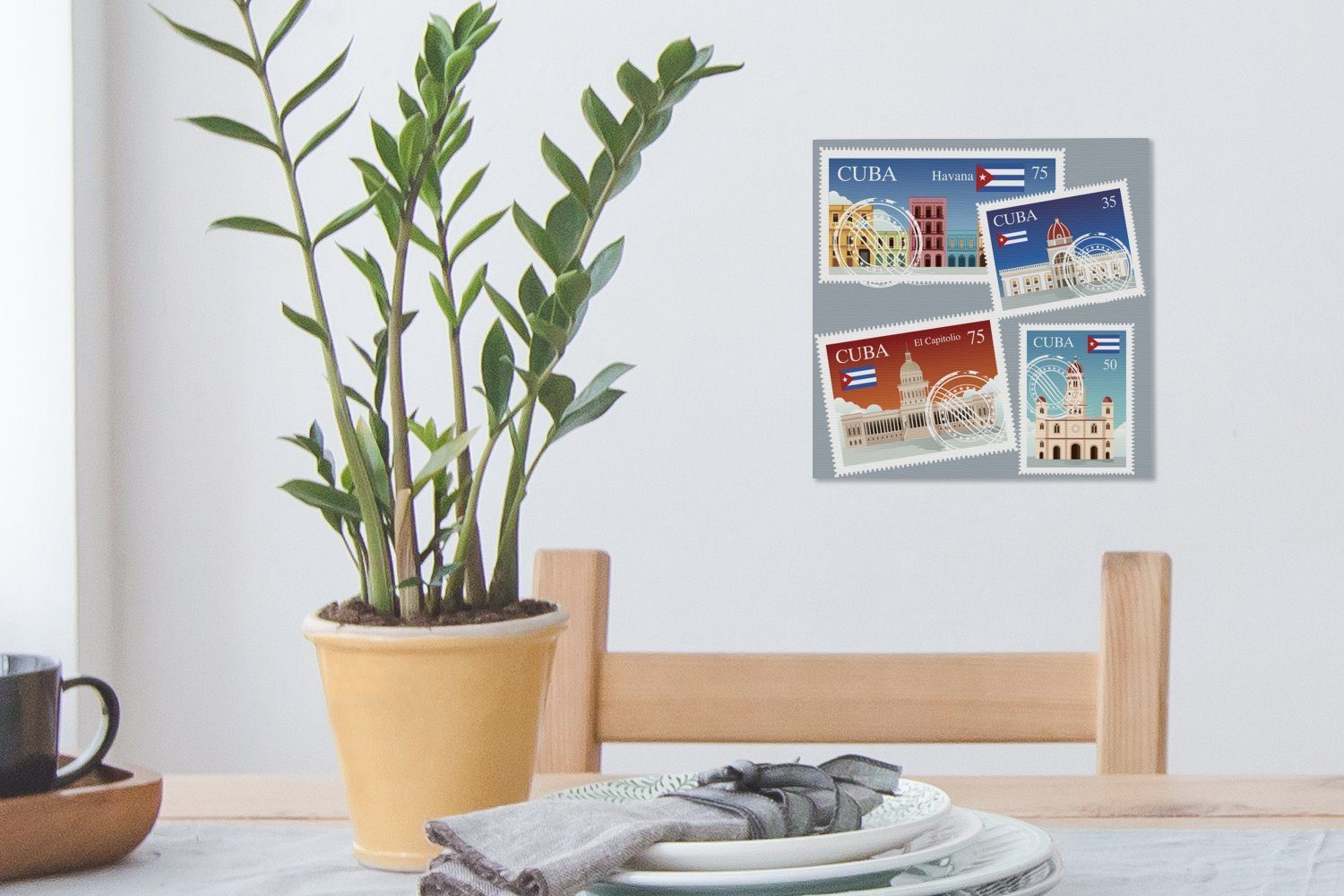Bilder Briefmarken, vier Illustration von Eine Leinwandbild für kubanischen Leinwand Wohnzimmer St), (1 OneMillionCanvasses® Schlafzimmer