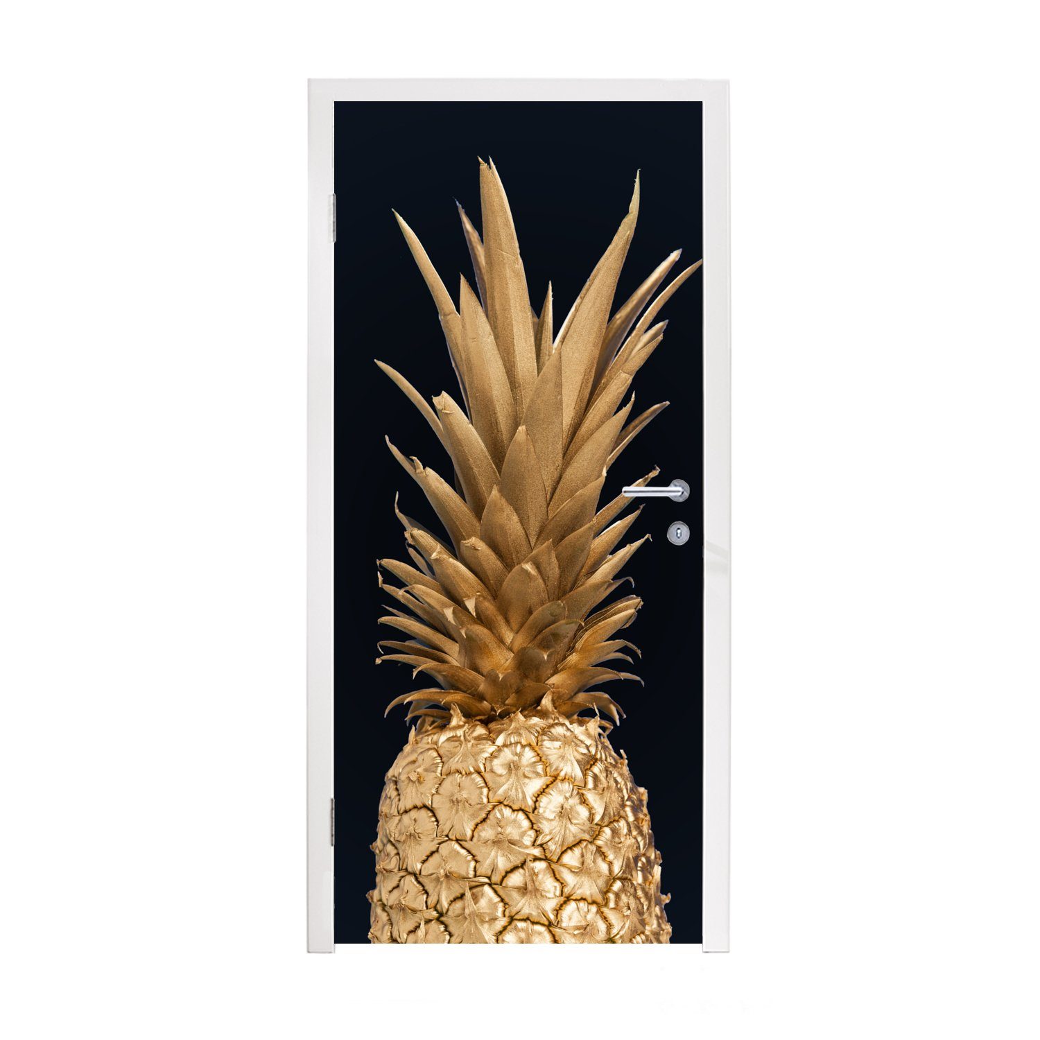 MuchoWow Türtapete Ananas - Gold - Farbe - Schwarz - Obst - Luxus, Matt, bedruckt, (1 St), Fototapete für Tür, Türaufkleber, 75x205 cm