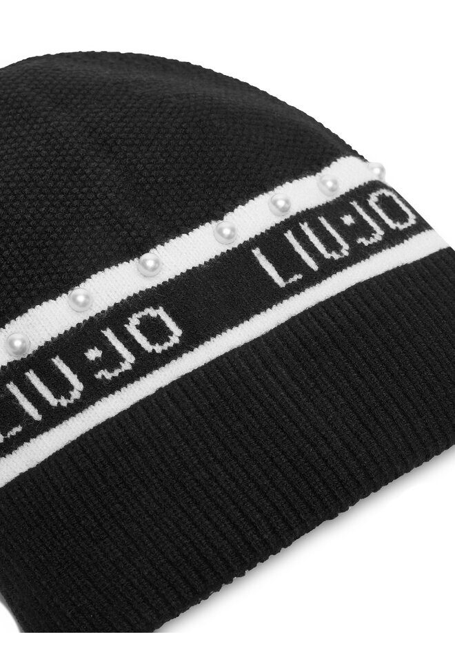 Liu Jo Beanie ? Damen Strickmütze mit Logo & Perlen ? Winter Beanie Schwarz