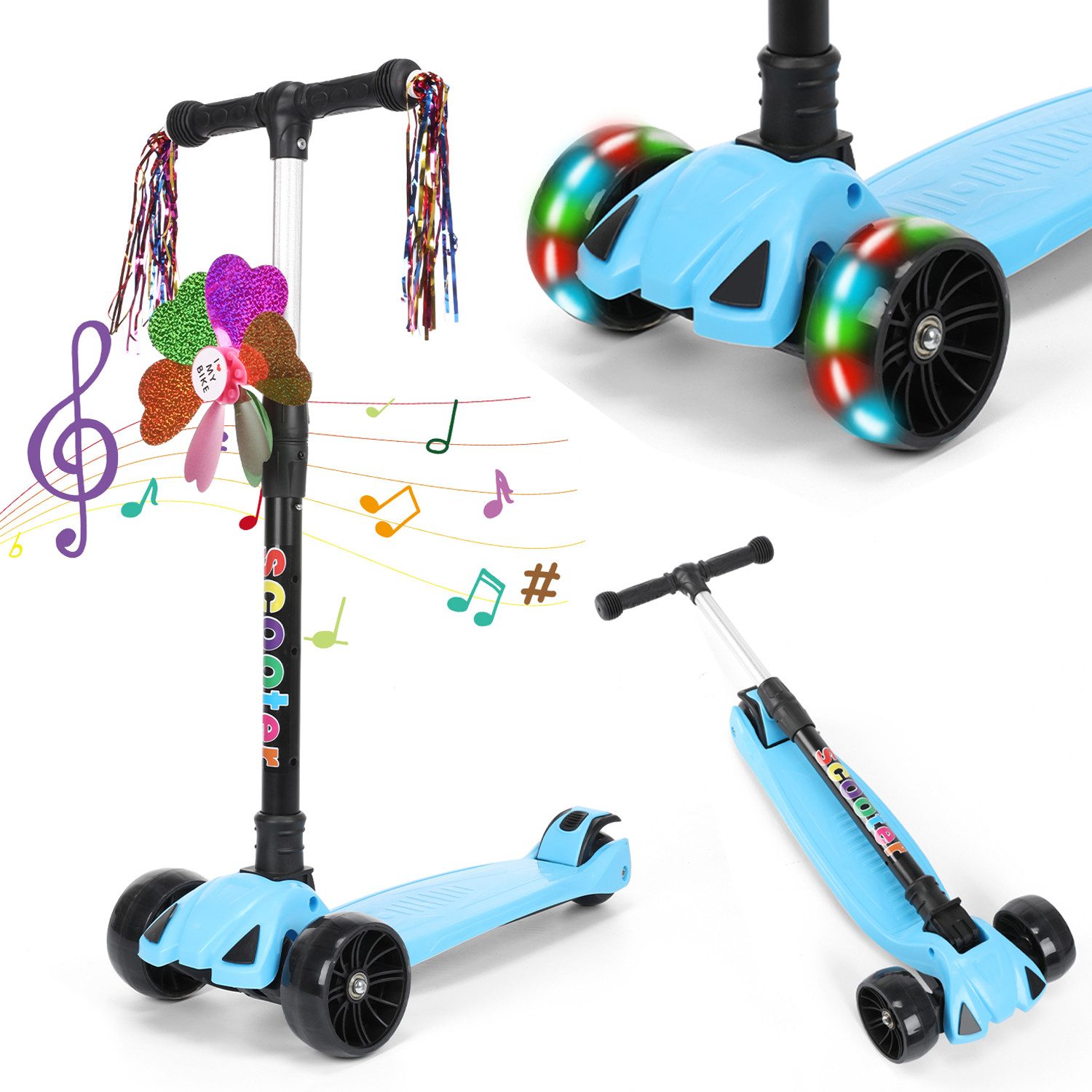 oyajia Cityroller Roller Kinder Scooter Dreiradscooter mit PU LED Räder Faltbar, (Kinderscooter mit PU LED Räder, 100kg belastbar), Kinderoller Dreiradscooter mit PU LED Räder Cityroller Tret-Roller