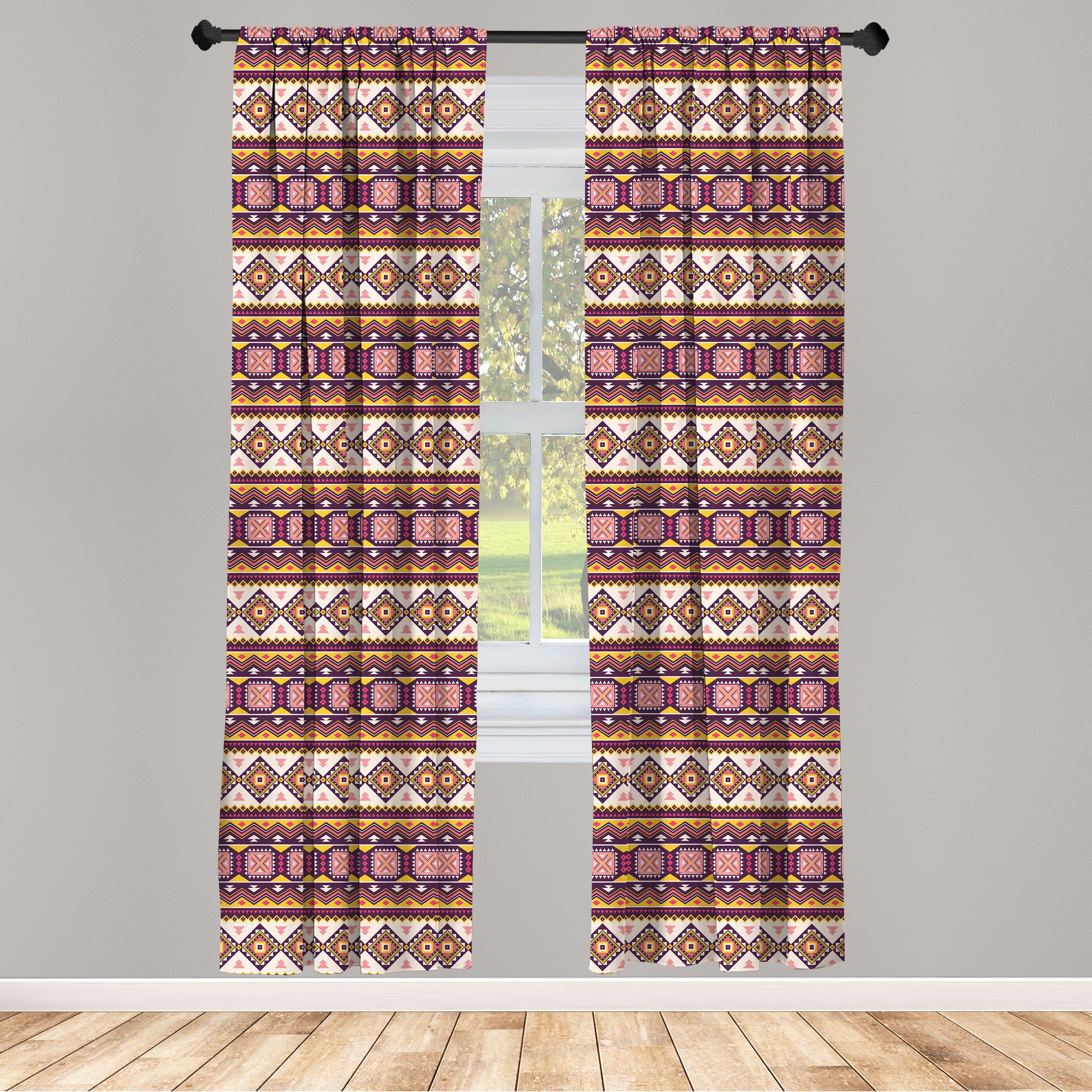 Gardine Vorhang für Wohnzimmer Schlafzimmer Dekor, Abakuhaus, Microfaser, Aztekisch Triangles Vibrant Tone Kunst | Fertiggardinen