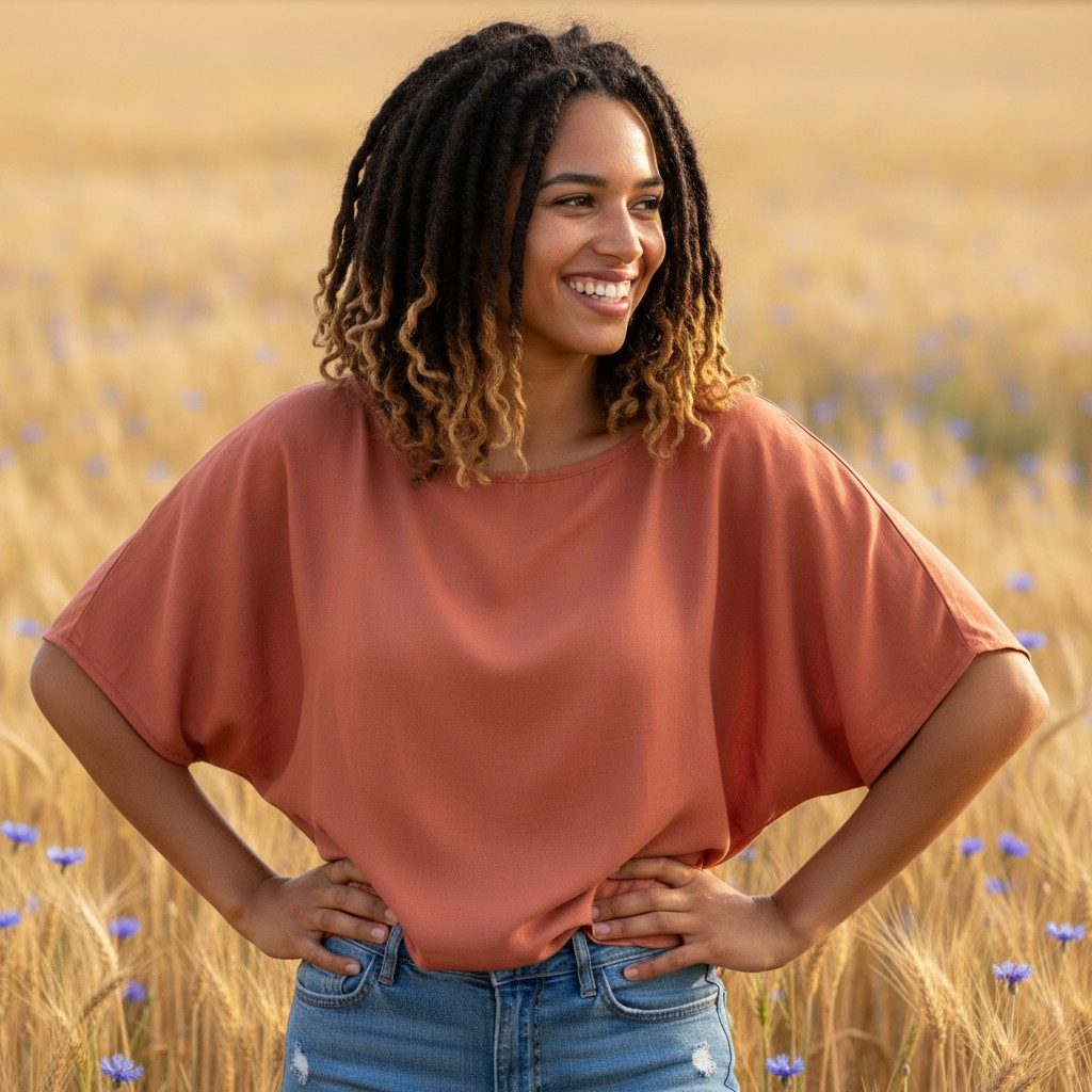 Guru-Shop Longbluse Weites Boho Blusentop mit Fledermausärmeln,.. alternative Bekleidung