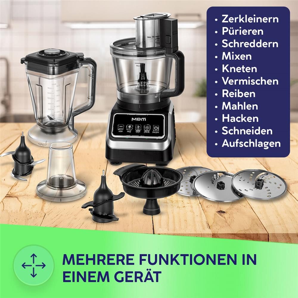 MPM Küchenmaschine, 12 Funktionen, 2000 W, 4 Geschwindigkeitsmodi, 2,6-l-Behälter