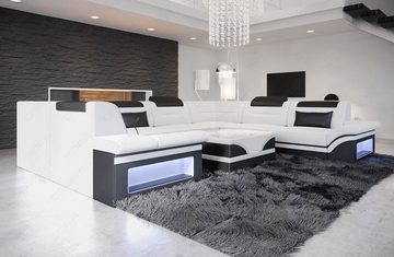 Sofa Dreams Wohnlandschaft Ledersofa Brianza U Form Leder Sofa, Couch, mit LED, wahlweise mit Bettfunktion als Schlafsofa, Designersofa