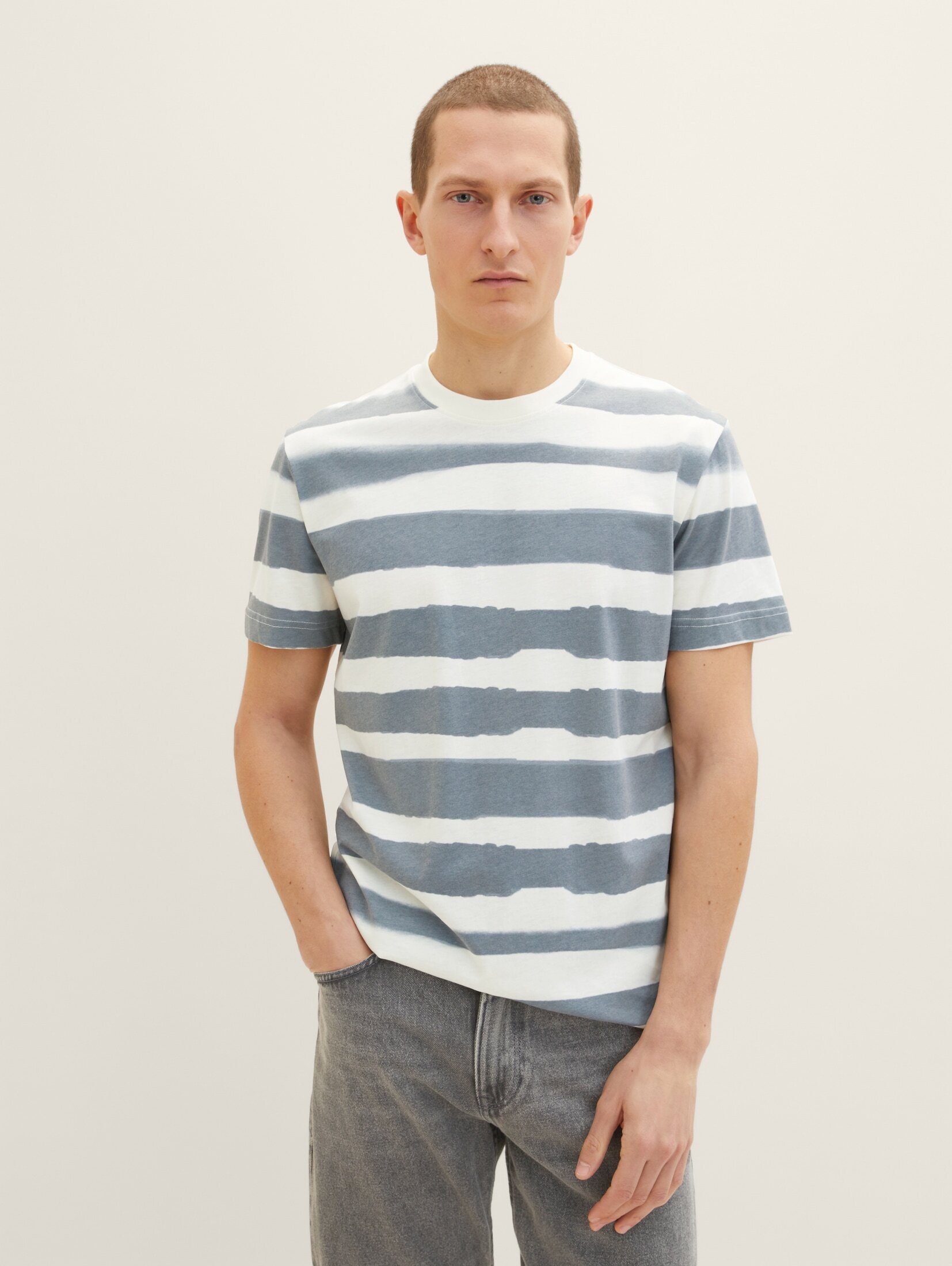 TOM TAILOR T-Shirt T-Shirt mit beige Allover-Print stripes water navy base
