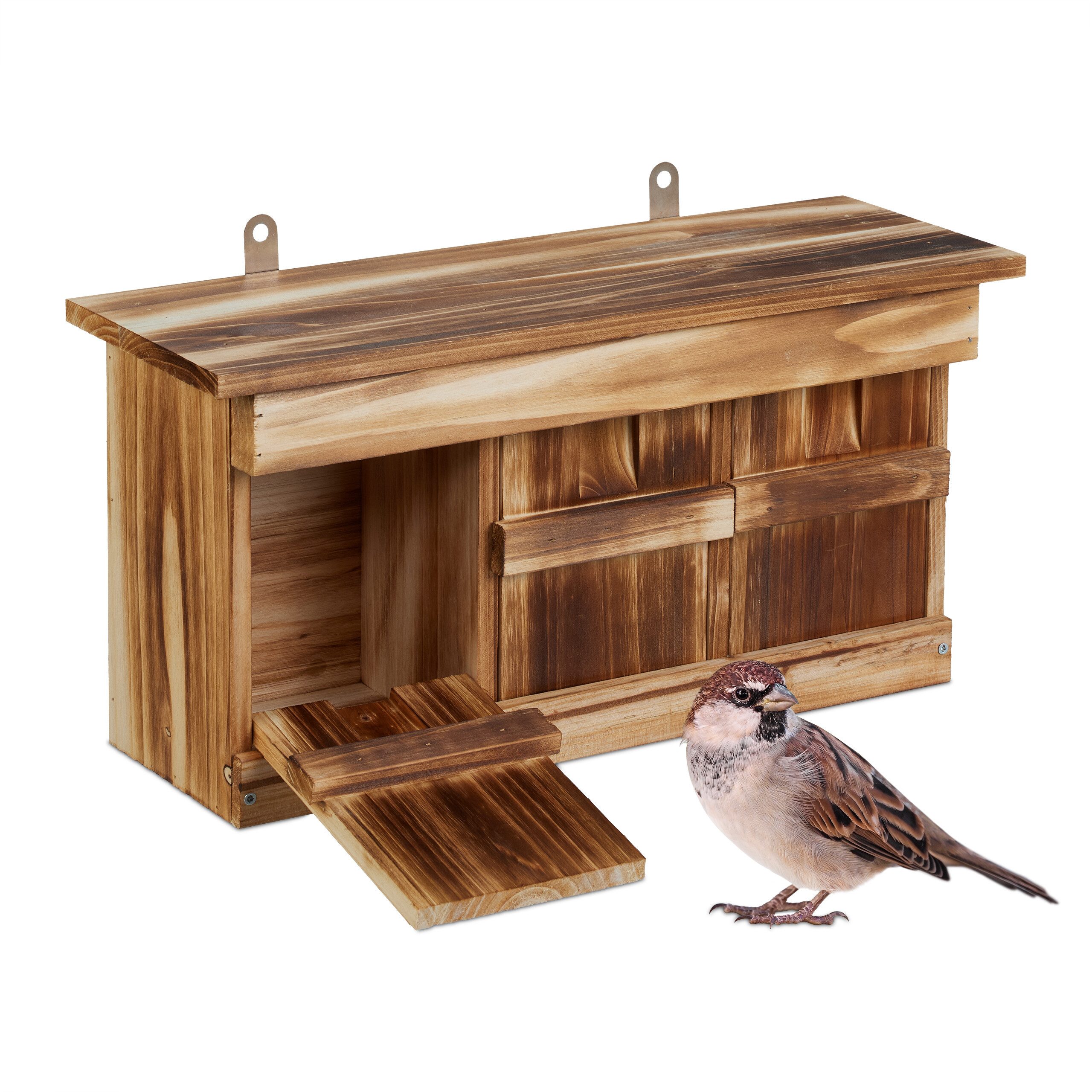 relaxdays Vogelhaus Nistkasten für Spatzen, geflammt günstig online kaufen