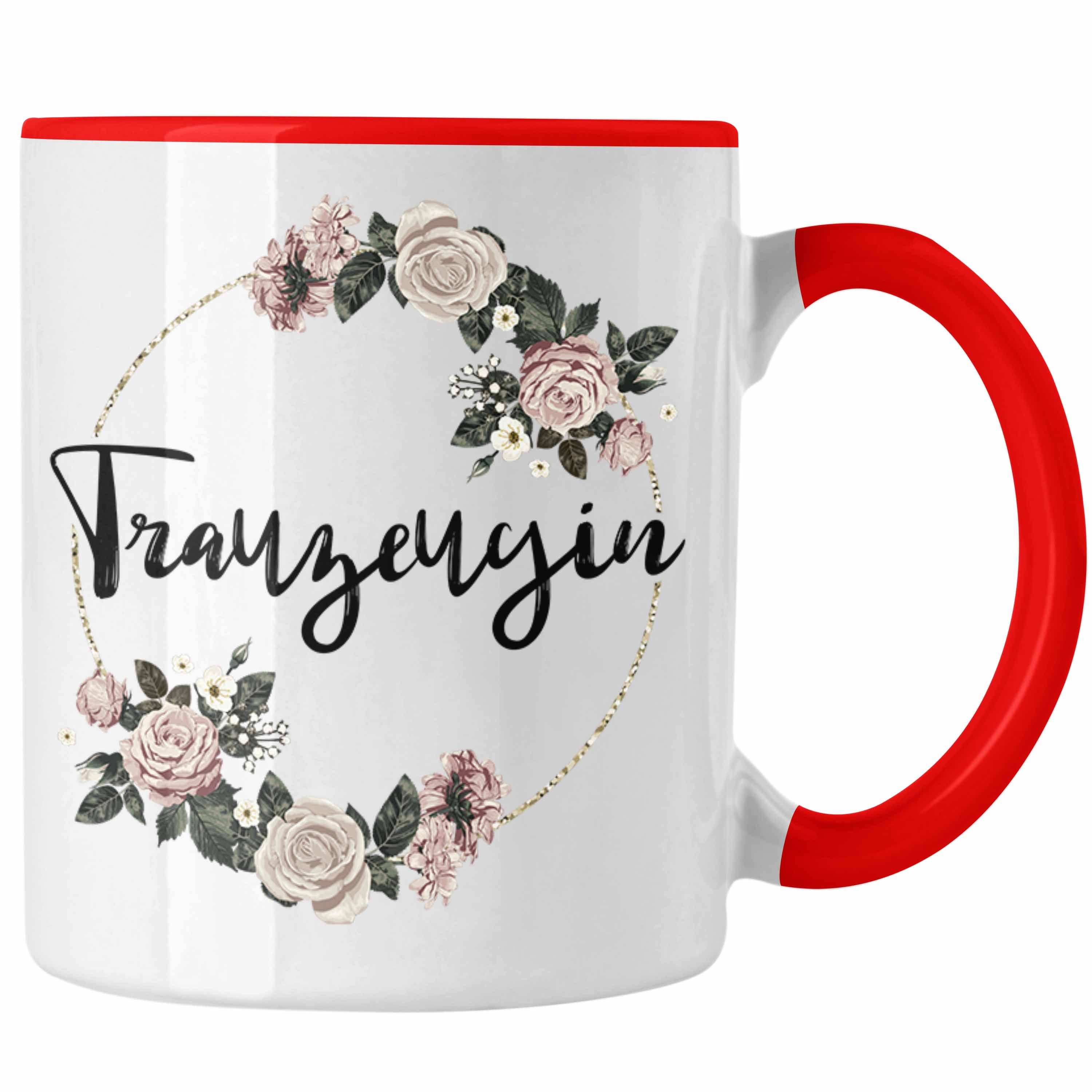 Trendation Tasse Trendation - Beste Trauzeugin Tasse Geschenk Frau Danke Geschenke Trauzeugin Dankeschön Rot