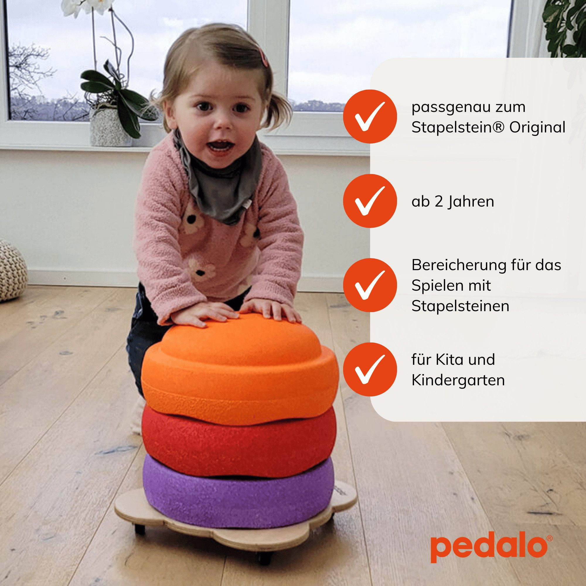 pedalo® Rollbrett Stapelbaustein Rollrutscher, (1 Rollbrett), passgenau zum Stapelstein® Original, ab 2 Jahren, extra niedrig