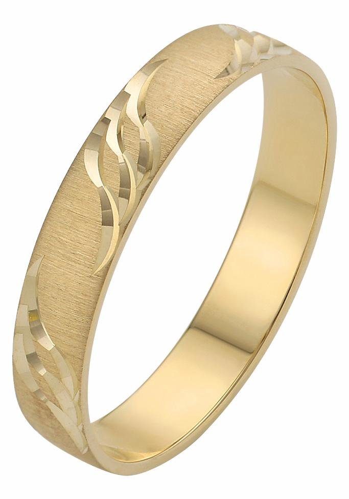 Firetti Trauring Schmuck Geschenk Gold 375 Hochzeit Ehering "LIEBE" Welle, Made in Germany, wahlweise mit oder ohne Brillant