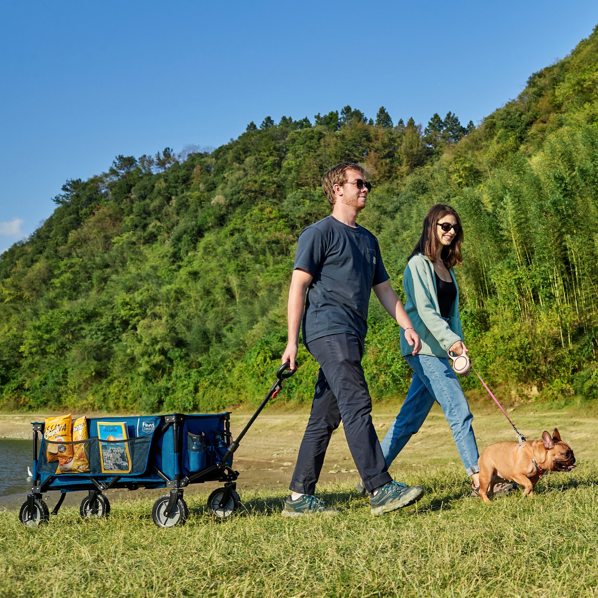 TIMBER RIDGE Bollerwagen Faltbar XXL mit Seitentasche für alle Gelände, 100kg tragbar (1-tlg), mit einziehbarem Griff und 360°-Räder
