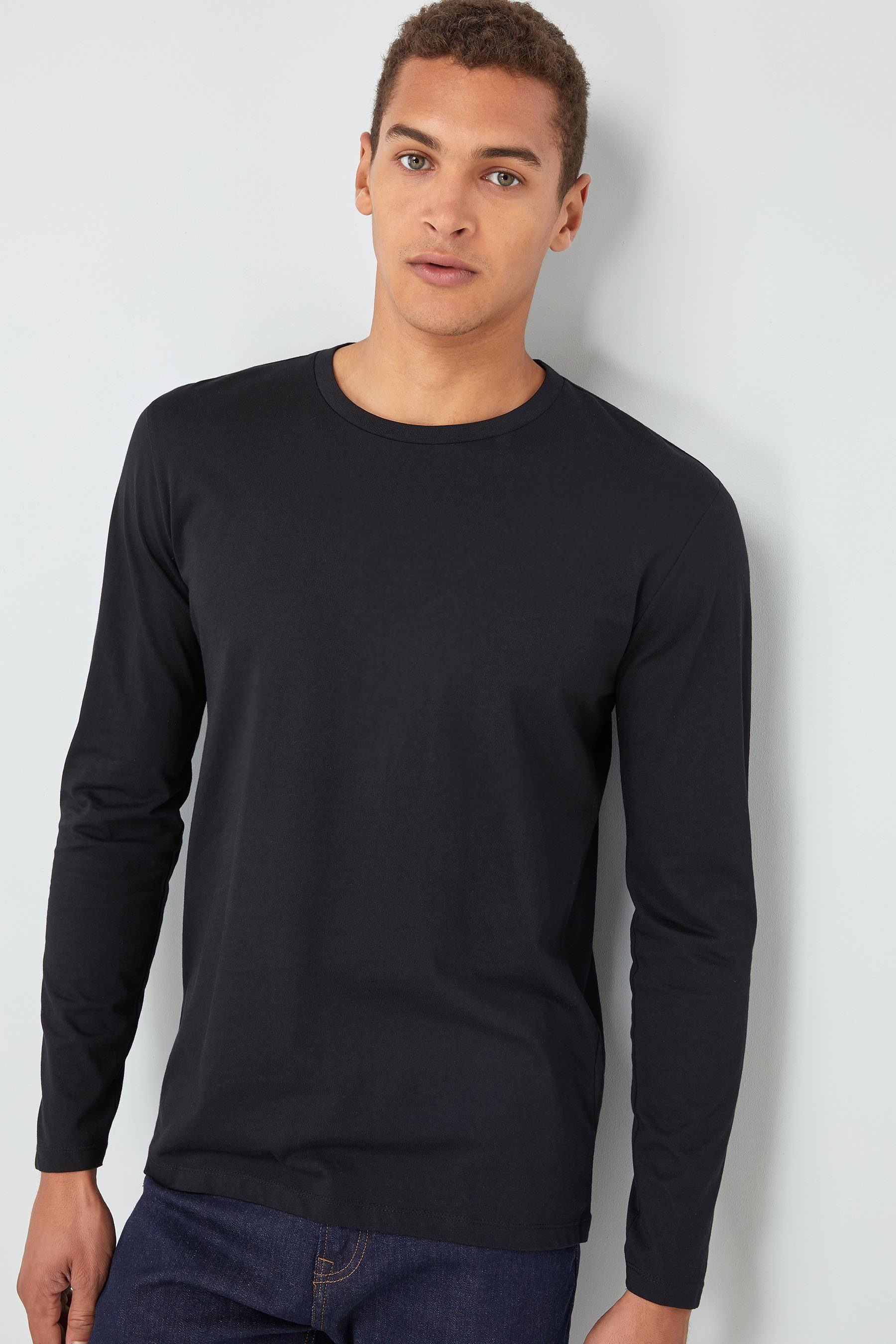 Next Langarmshirt Rundhalsshirt – Regular Fit (1-tlg) Black