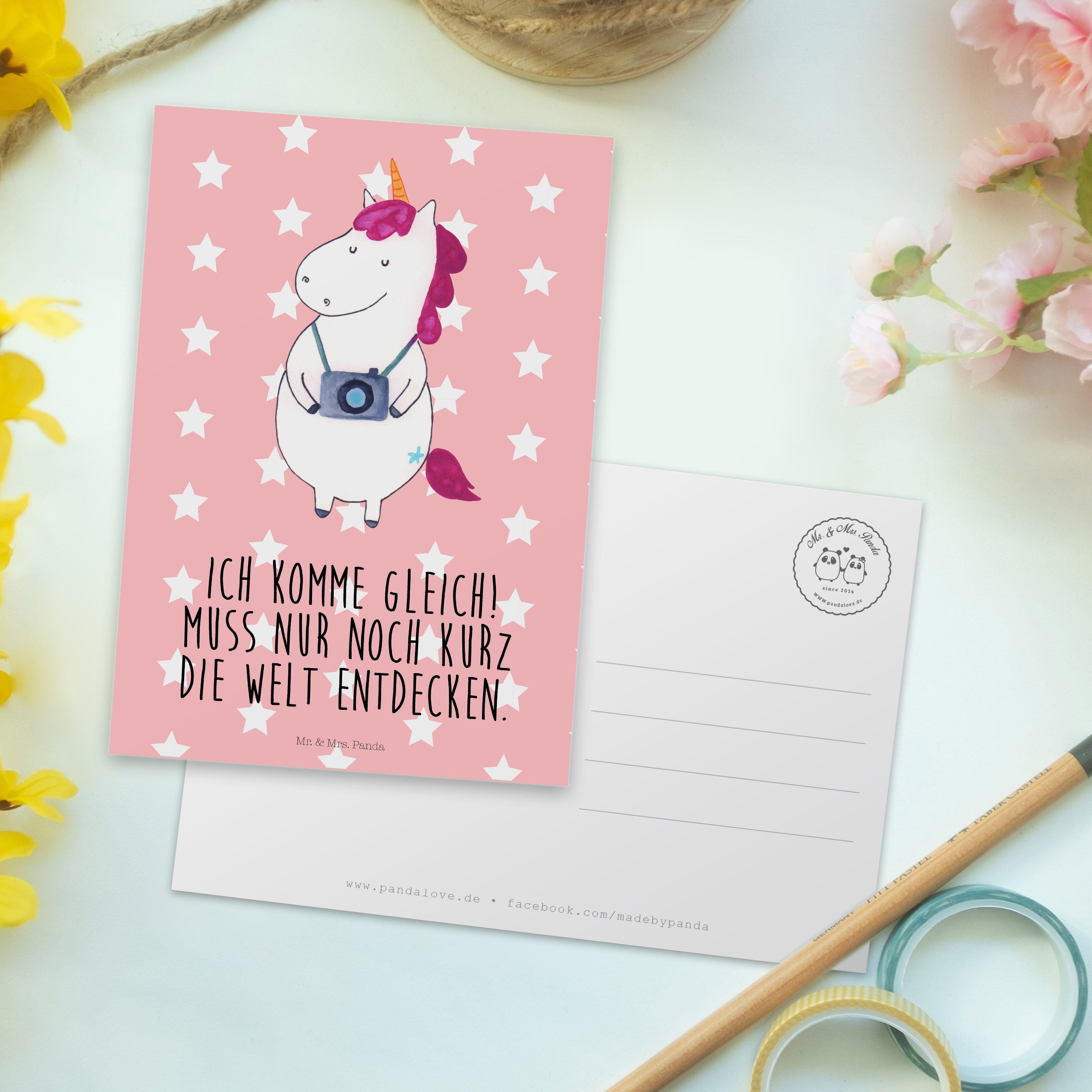 Geschenk, Mrs. & Panda - Fotograf Pastell Rot Einhorn Mr. Geburtstagskarte, - Postkarte Geschenk