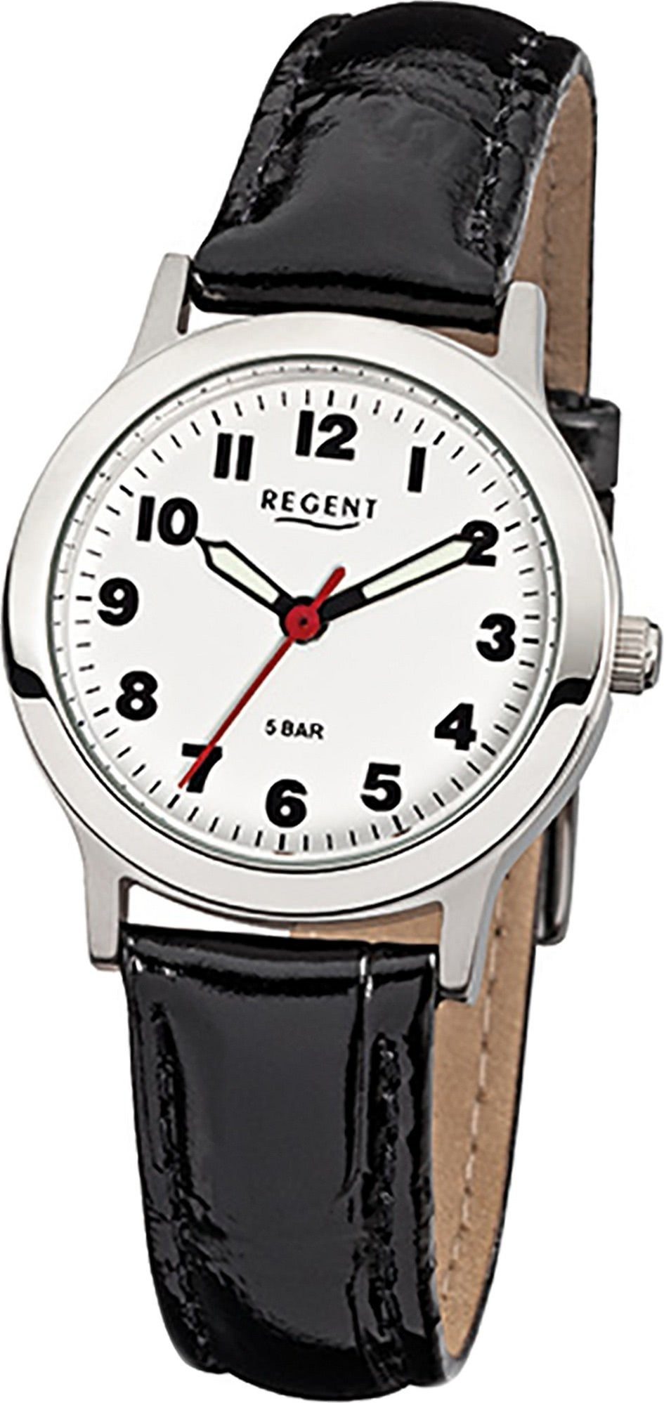 Regent Quarzuhr Regent rundes Damen 28mm) schwarz, Gehäuse, Damenuhr klein Uhr Leder Quarzuhr, Lederarmband F-826 (ca