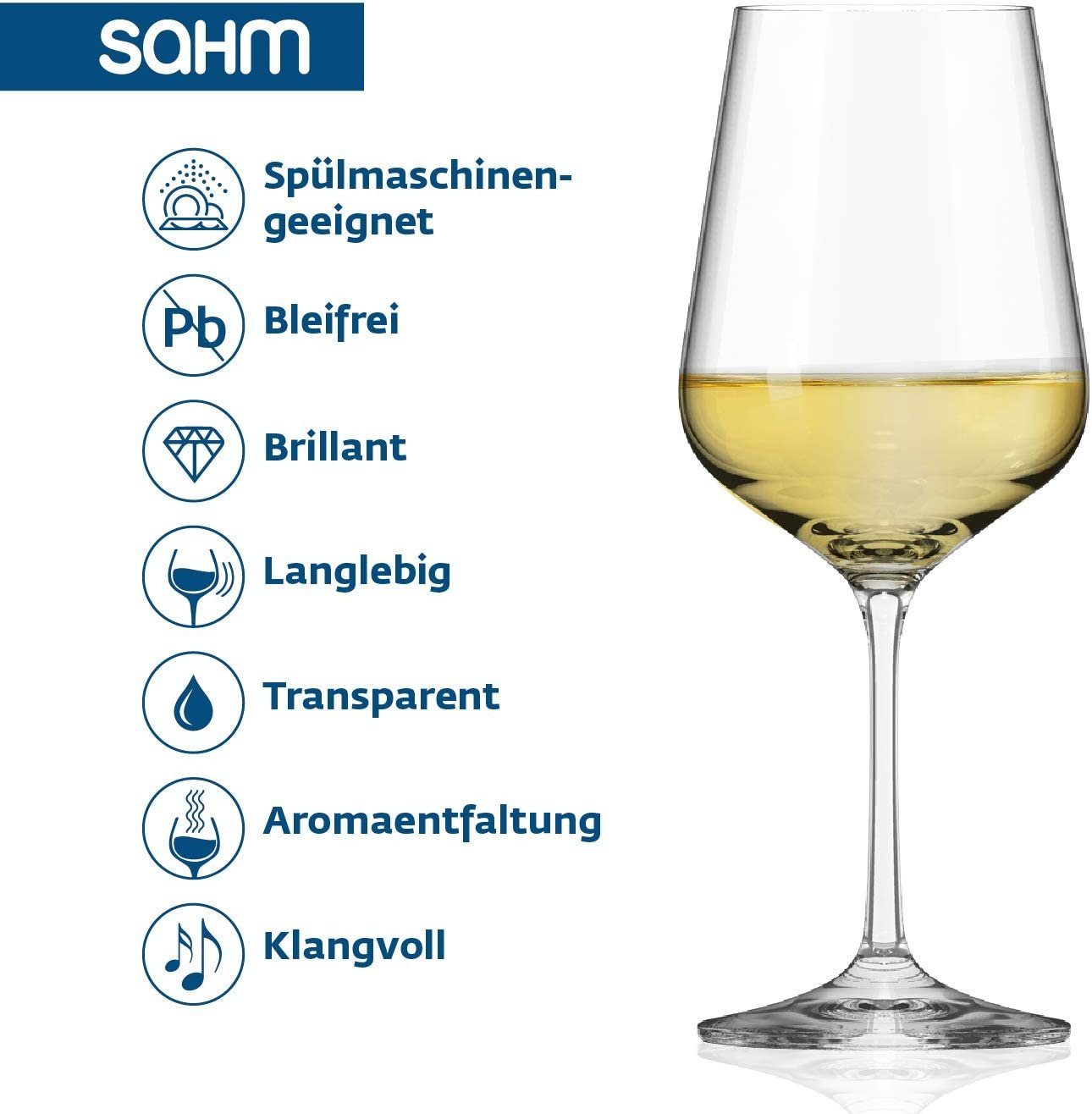 SAHM Weißweinglas Weingläser Weisswein Set 6 Stk - Weissweingläser 360ml, Edles Glas, 100% recycelbar