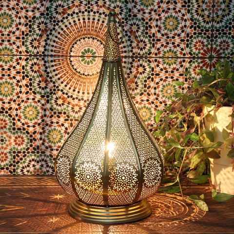 Casa Moro Nachttischlampe Orientalische Tischlampe Monza Gold, marokkanische Laterne, ohne Leuchtmittel, für elektrische und Kerzenbeleuchtung