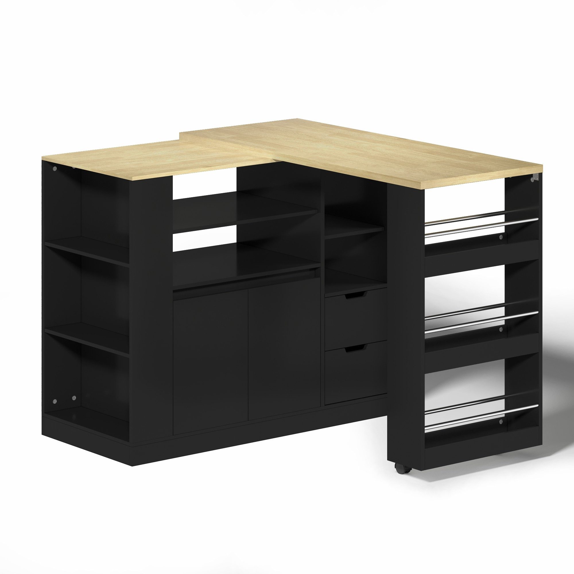 Flieks Bartisch 360° drehbar Stehtisch mit Mehrzweckschrank (Set, 2-St., mit 2 Schubladen, Türen und offene Regalen), schwenkbar Esstisch inkl. Kommode mit Stau – Bild 5 von 5