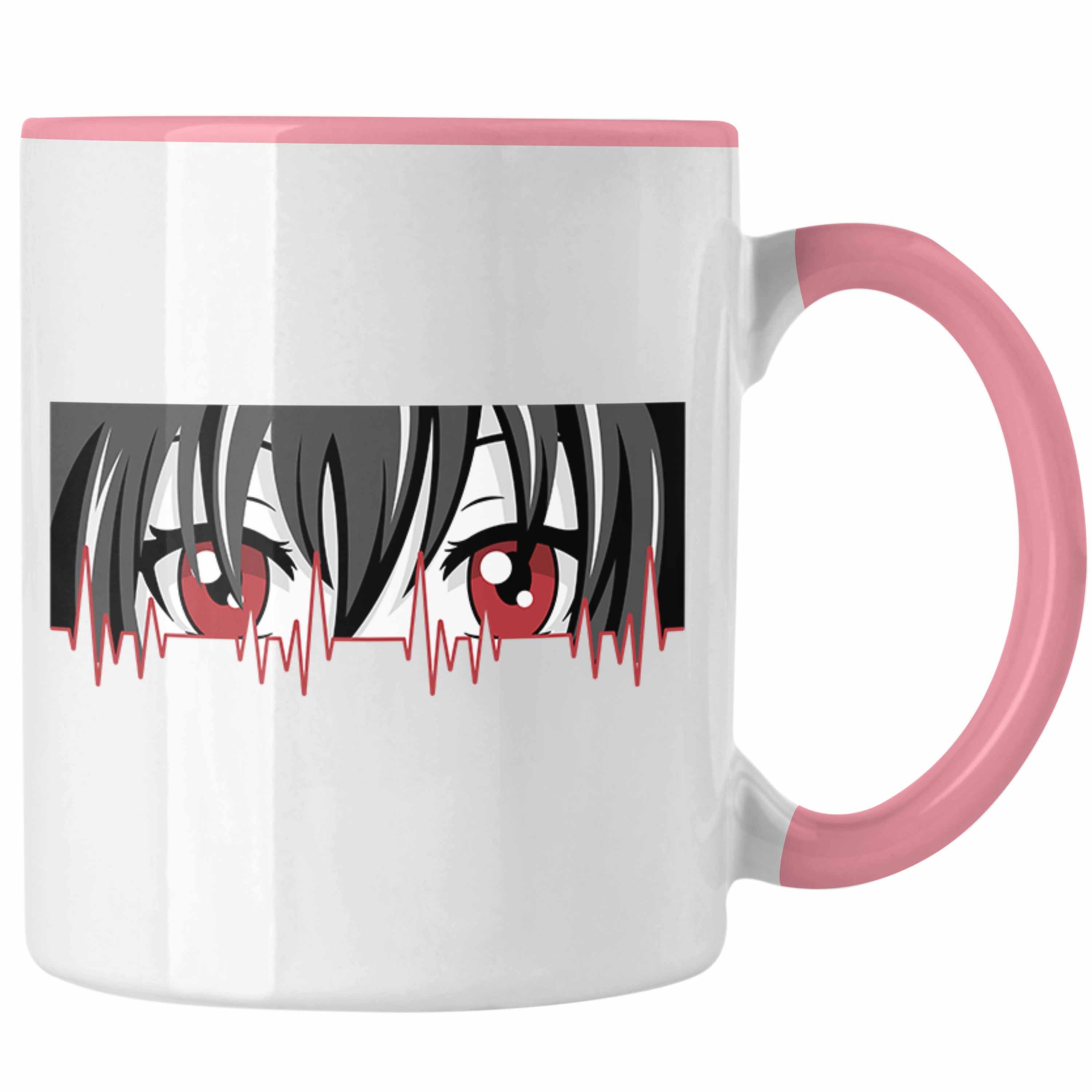 Trendation Tasse Anime Herzschlag Tasse Geschenk für Anime Fans Hobby Geschenkidee Rosa