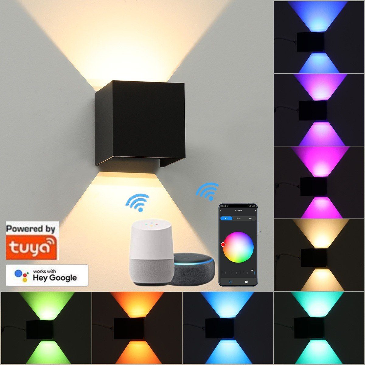 LETGOSPT Wandleuchte Smart WiFi LED Wandlampe Innen/Außen, 7W-RGB Farbwechsel, LED fest integriert, Warmweiß, RGB, steuerbar App/Sprachsteuerung, einstellbarer Abstrahlwinkel-Wandleuchte 7W RGB Wandlampe (wifi)