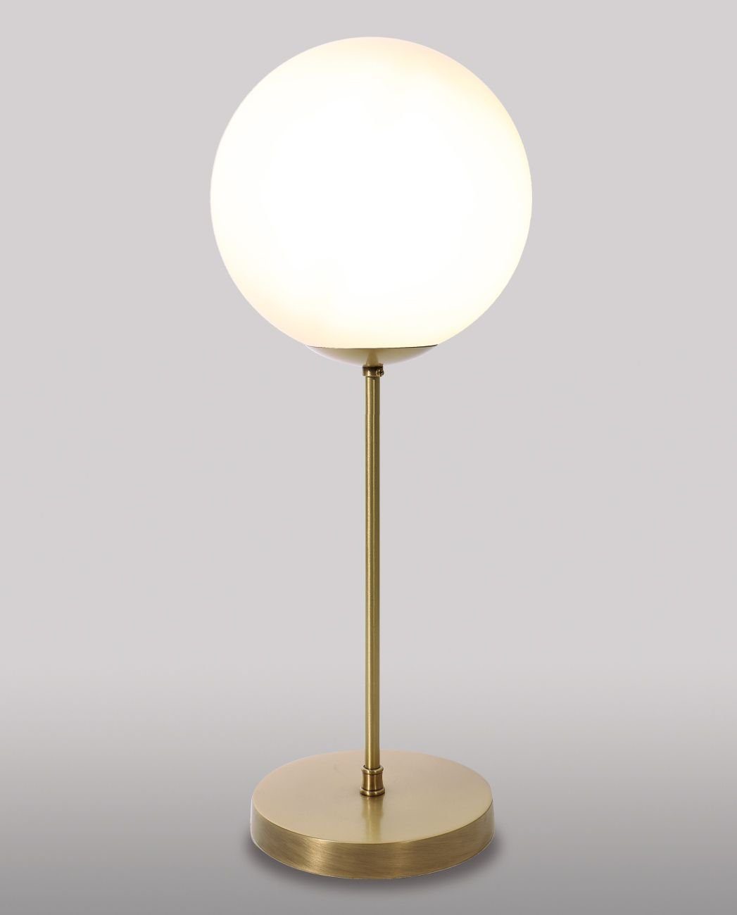 Licht-Erlebnisse Nachttischlampe MUSA, ohne Leuchtmittel, Handarbeit Vintage rund Tischlampe Wohnzimmer Echtmessing Kugel Schirm