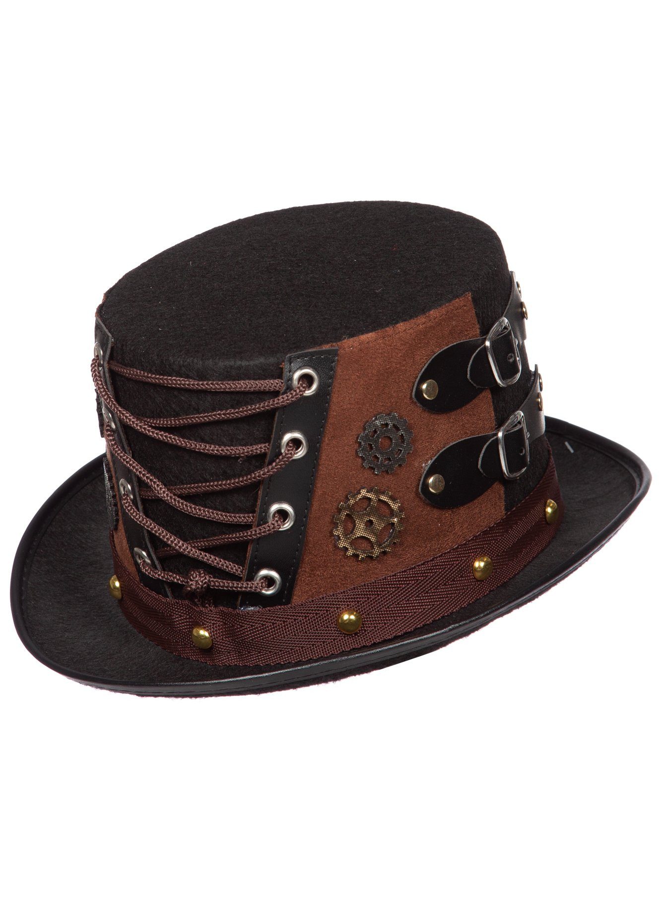 Metamorph Kostüm Steampunk Zylinder mit Schnürung, Brauner Hut mit korsettartiger Schnürung
