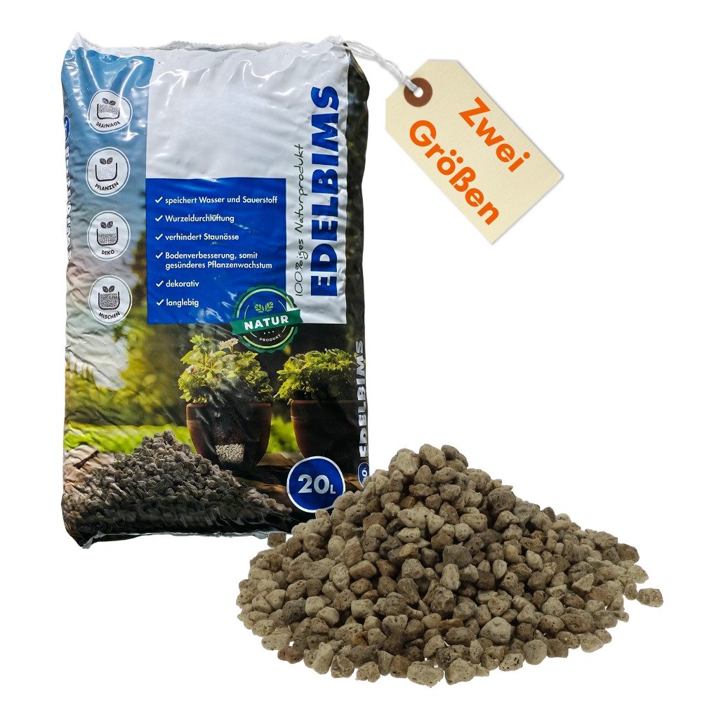 GarPet Pflanzgranulat Edelbims 20L 100% Natürlicher Bimsstein Bims Kies Drainage Substrat 8/16 mm
