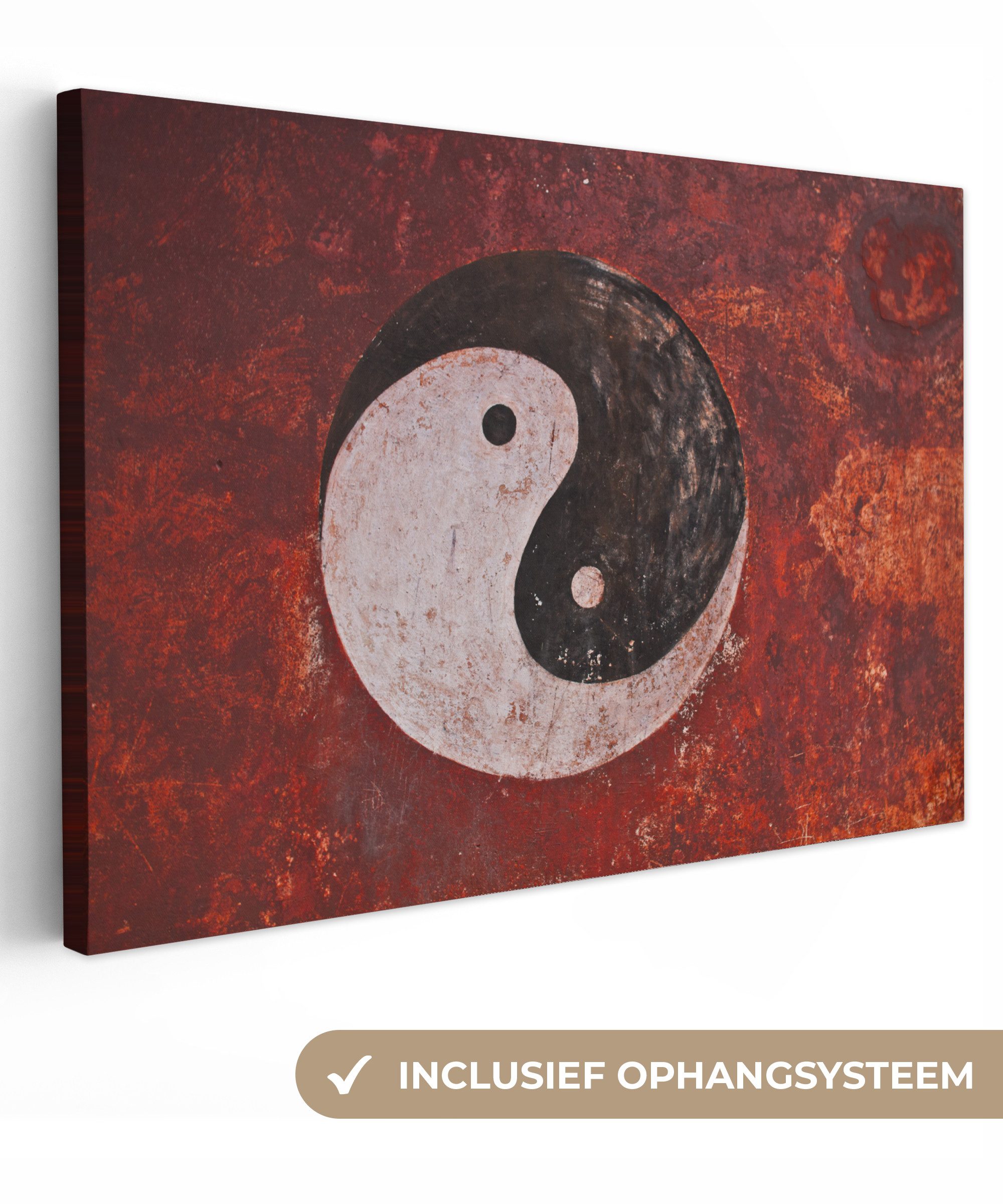 OneMillionCanvasses® Leinwandbild Wandgemälde von Yin und Yang in einem chinesischen Tempel, Fotodruck (1 St), Leinwand Bilder Klein, Wand Dekoration Aesthetic 30x20 cm
