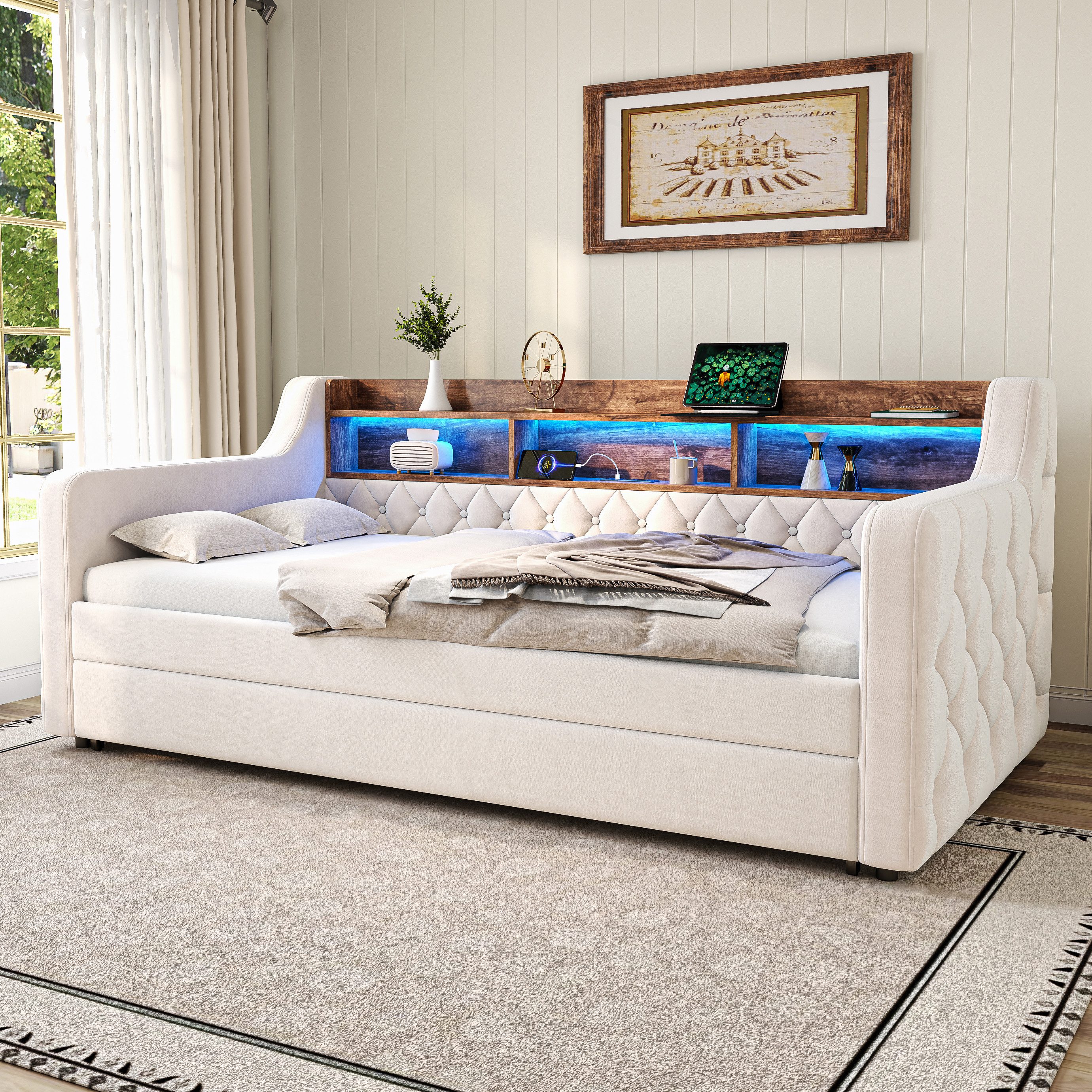 MODFU Schlafsofa Samt-Polsterbett mit integriertem Ausziehbett, günstig online kaufen