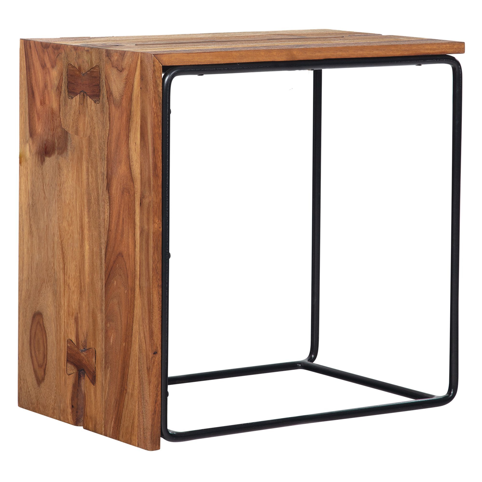Wohnling Beistelltisch Beistelltisch Anstelltisch Massivholz Metall 45x30x45 cm Abstelltisch (45x30x45 cm Massivholz / Metall Sofatisch), Anstelltisch Rechteckig, Wohnzimmertisch Modern