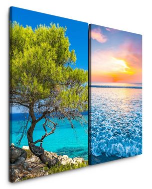Sinus Art Leinwandbild 2 Bilder je 60x90cm Griechenland Chalkidiki Baum Mittelmeer Horizont Traumurlaub Erholsam