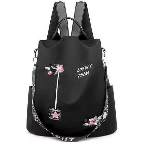 XDeer Daypack Damen-Rucksack mit Blumenstickerei,Wasserdichte Schultasche mit Oxford-Druck,täglicher Reise-Anti-Diebstahl-Schulterrucksack mit hoher Kapazität (Set)