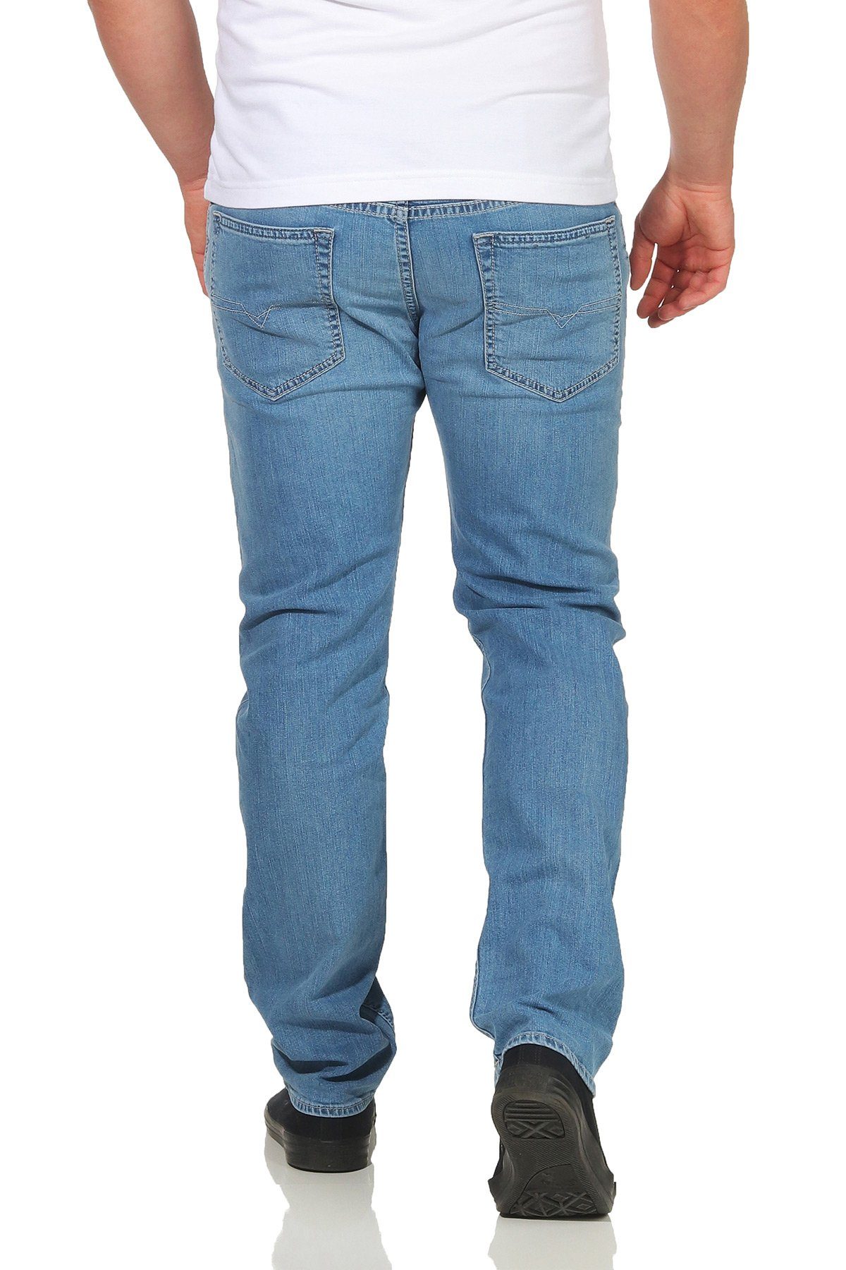 Jeans Diesel Hellblau, Stretch, Diesel 084QN Used-Look Herren Buster Tapered, 5-Pocket-Style, Regular-fit-Jeans