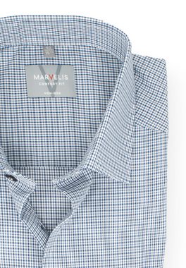 MARVELIS Kurzarmhemd Kurzarmhemd - Comfort Fit - Kariert - Marine Kontrastknöpfe