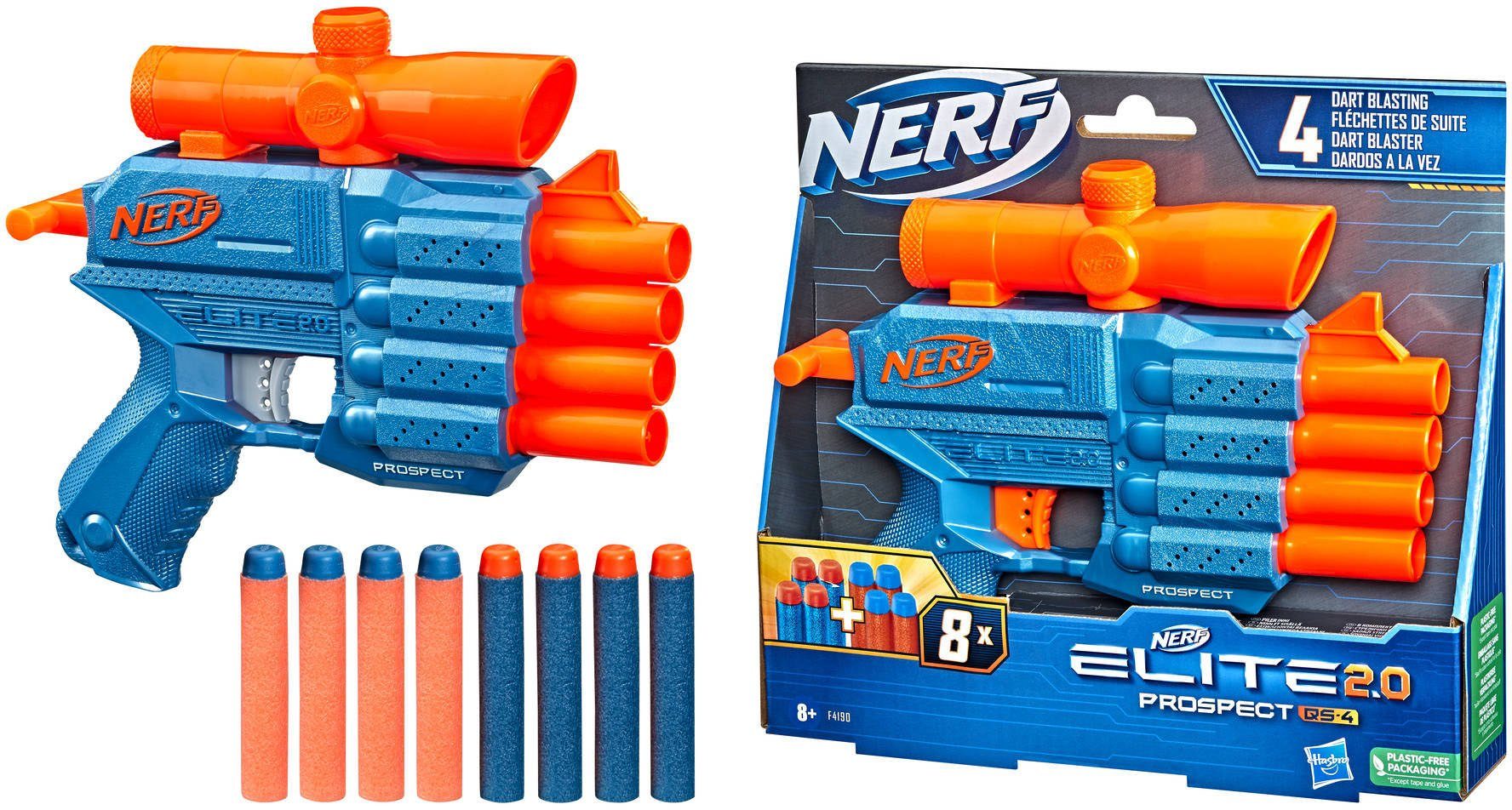 Hasbro Blaster Nerf Elite 2.0 Prospect QS-4, inklusive 8 Darts