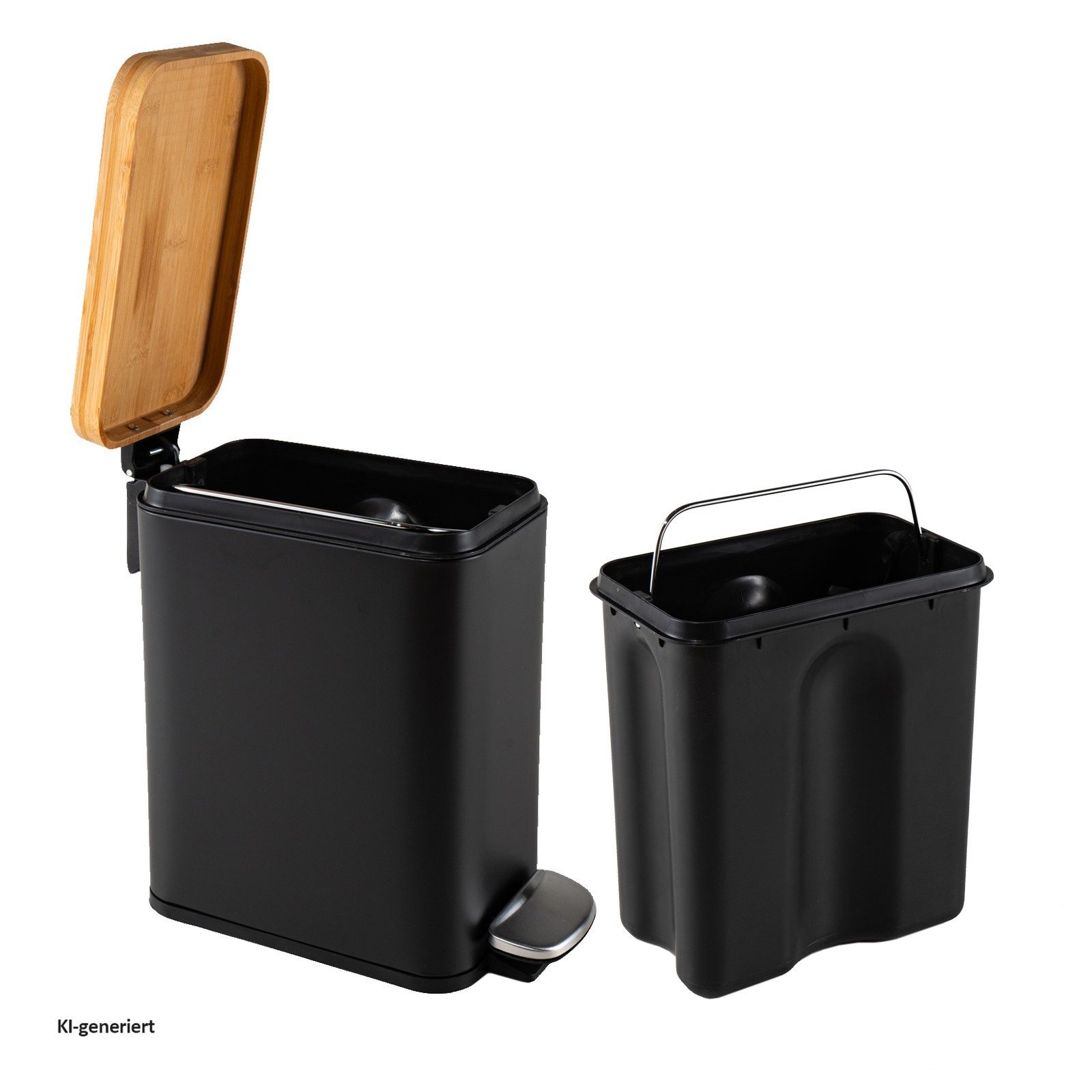 HTI-Living Mülleimer Pedalmülleimer Modern 5 Liter Schwarz Natur, Abfalleimer Holzdeckel mit Soft-Close-Funktion