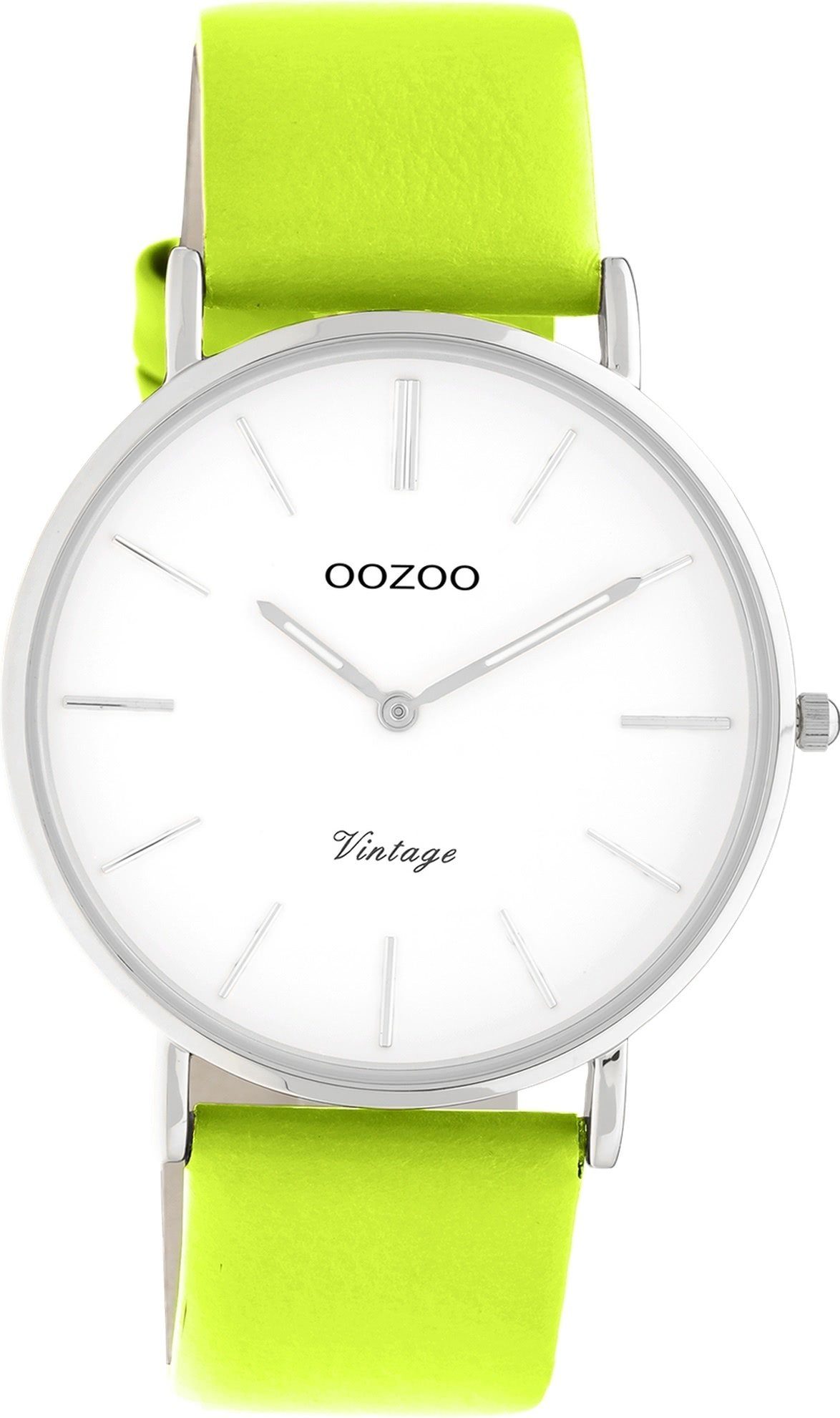 OOZOO Quarzuhr Oozoo Damen Armbanduhr Vintage Series, (Analoguhr), Damenuhr rund, groß (ca. 40mm), Lederarmband gelbgrün, Fashion