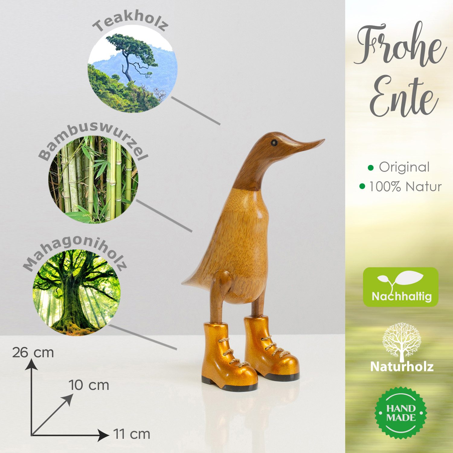 Rikmani Dekofigur Holzfigur Ente Stiefel - günstig online kaufen
