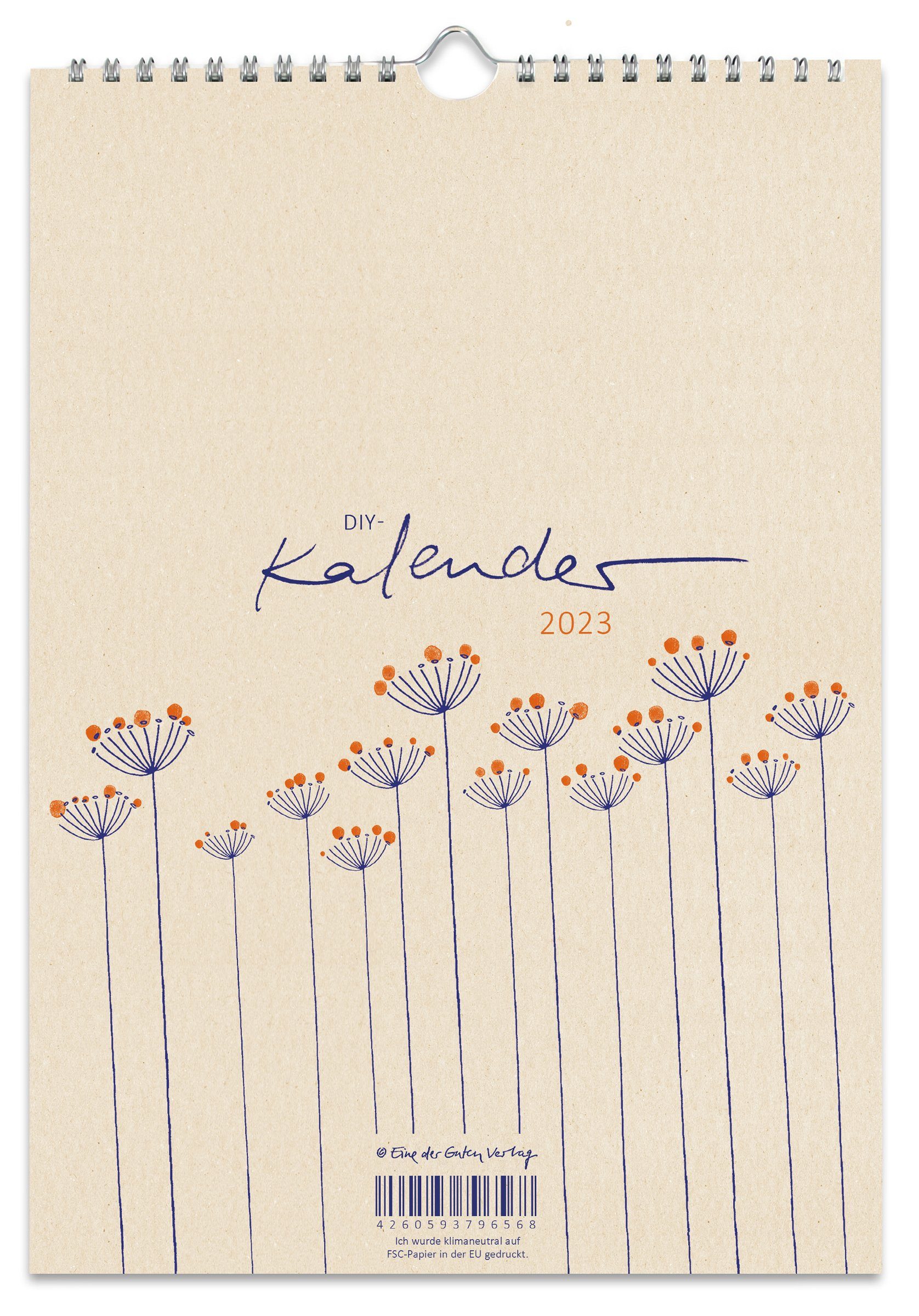 Eine der Guten Verlag Kalender zum Selbstbasteln »DIY Kalender 2023«, A4  Bastelkalender, FSC Papier Fotokalender, Kreativkalender,  Geburtstagskalender zum selbst gestalten und verschenken, Creme Beige mit  Blumen