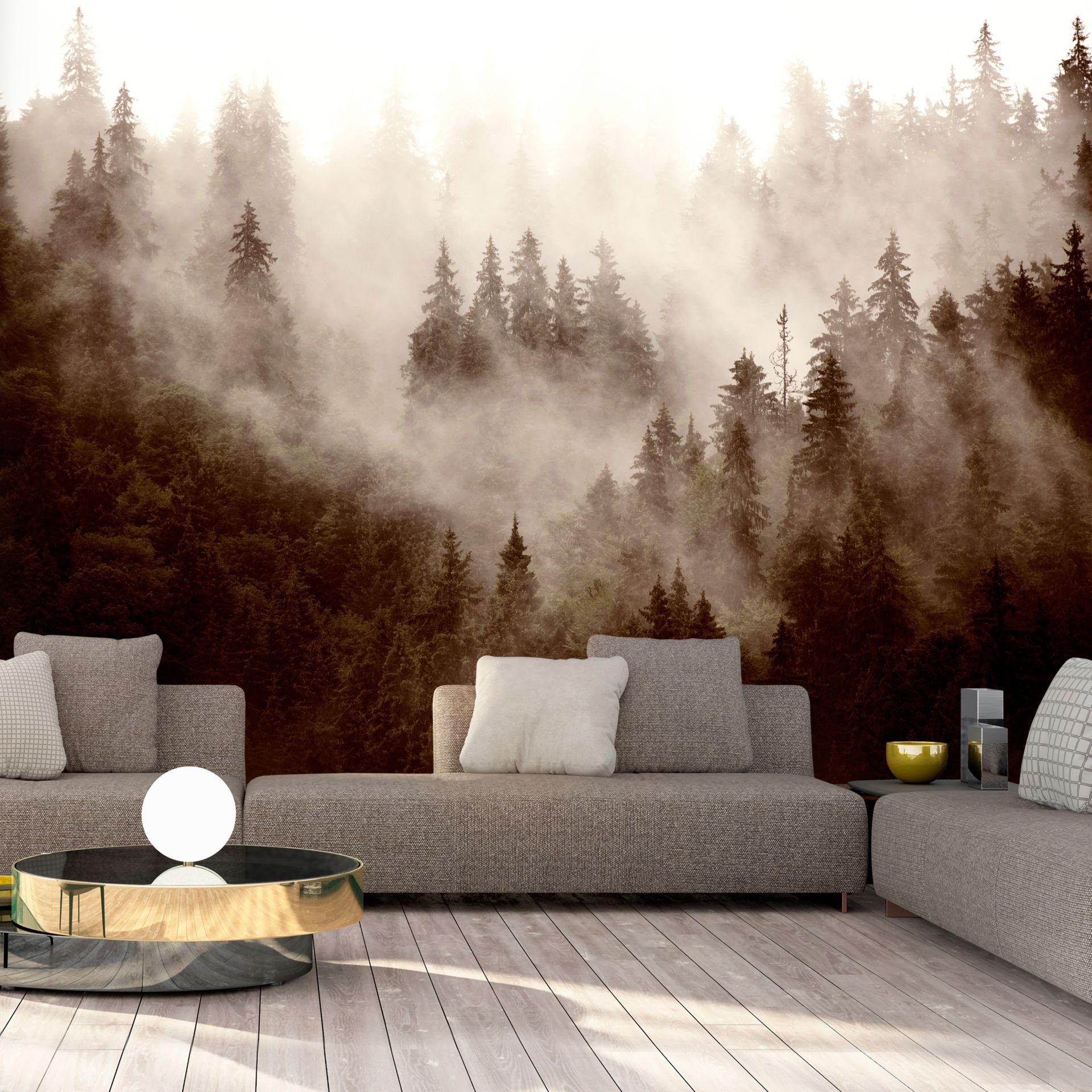 KUNSTLOFT Tapete lichtbeständige Vliestapete (Sepia) Forest Design 1x0.7 m, Mountain halb-matt,