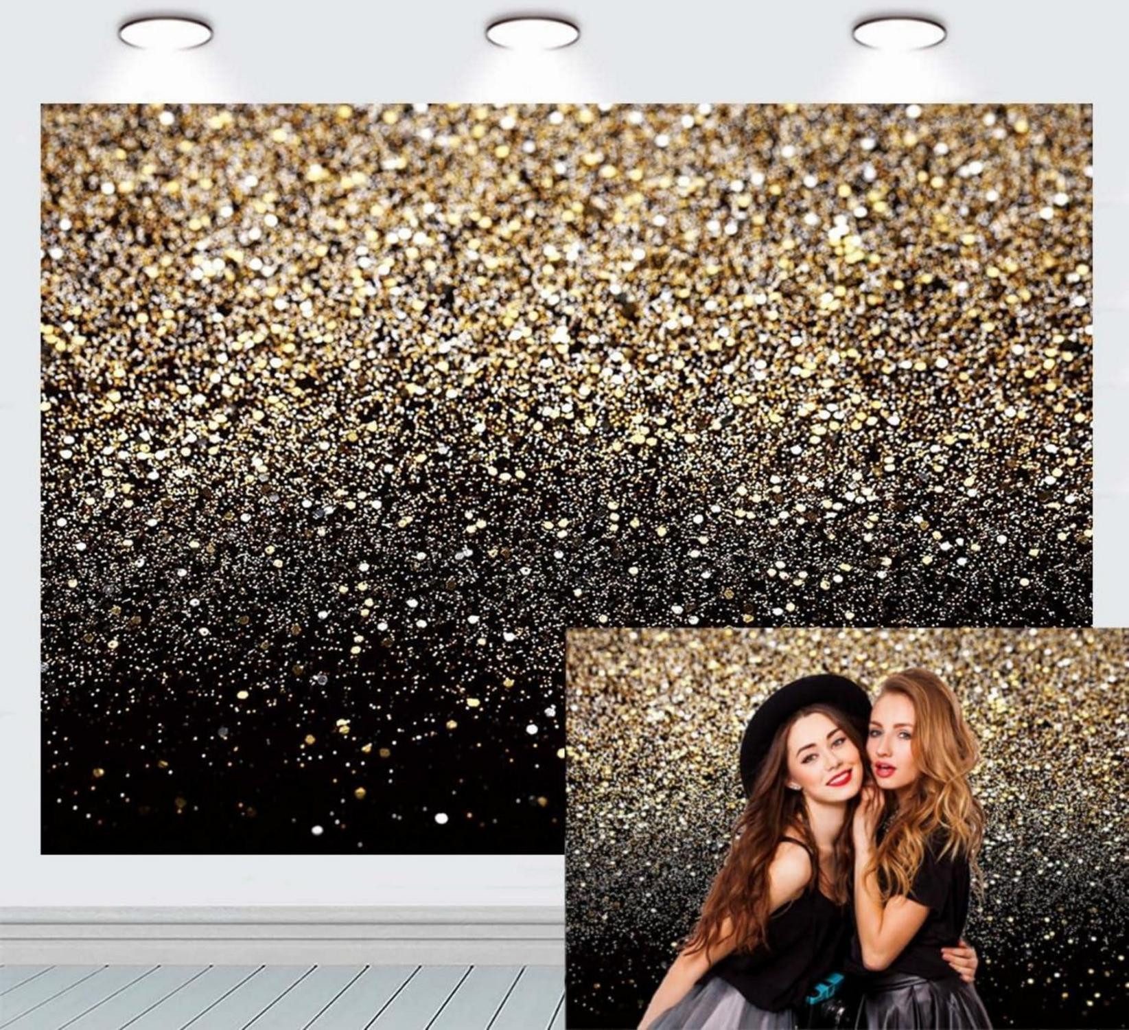 Dekohänger Ruini Schwarz Gold Glitzer Pailletten Fotohintergrund Party Hochzeit