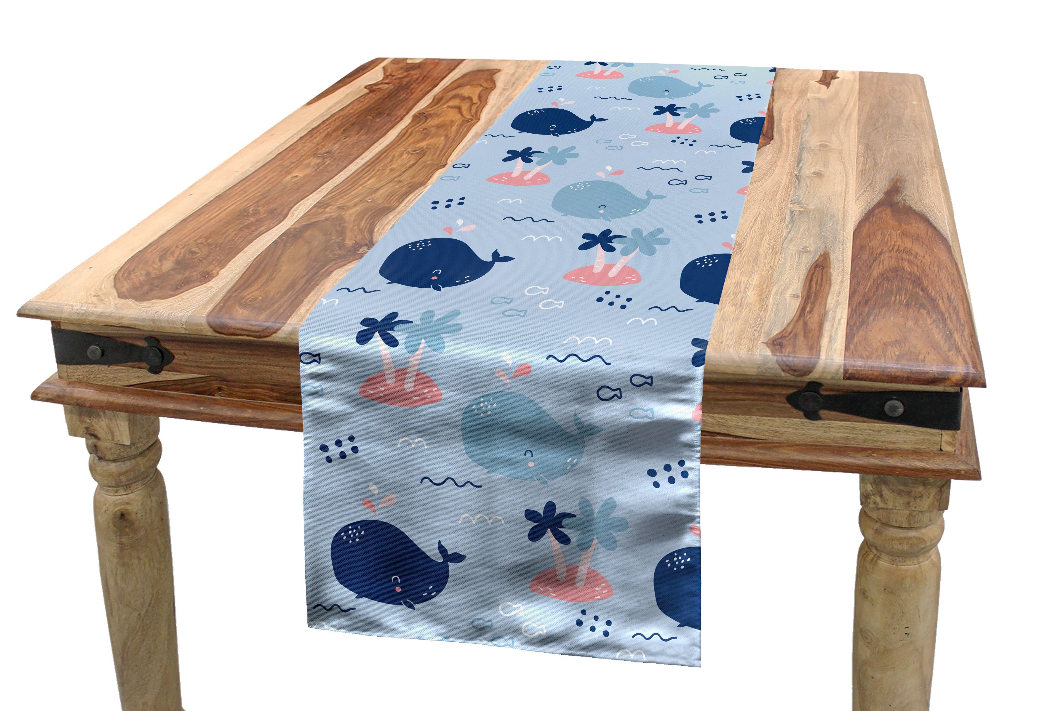 Abakuhaus Tischläufer Esszimmer Küche Rechteckiger Dekorativer Tischläufer, Unterwasser- Childish Wal-Charakter