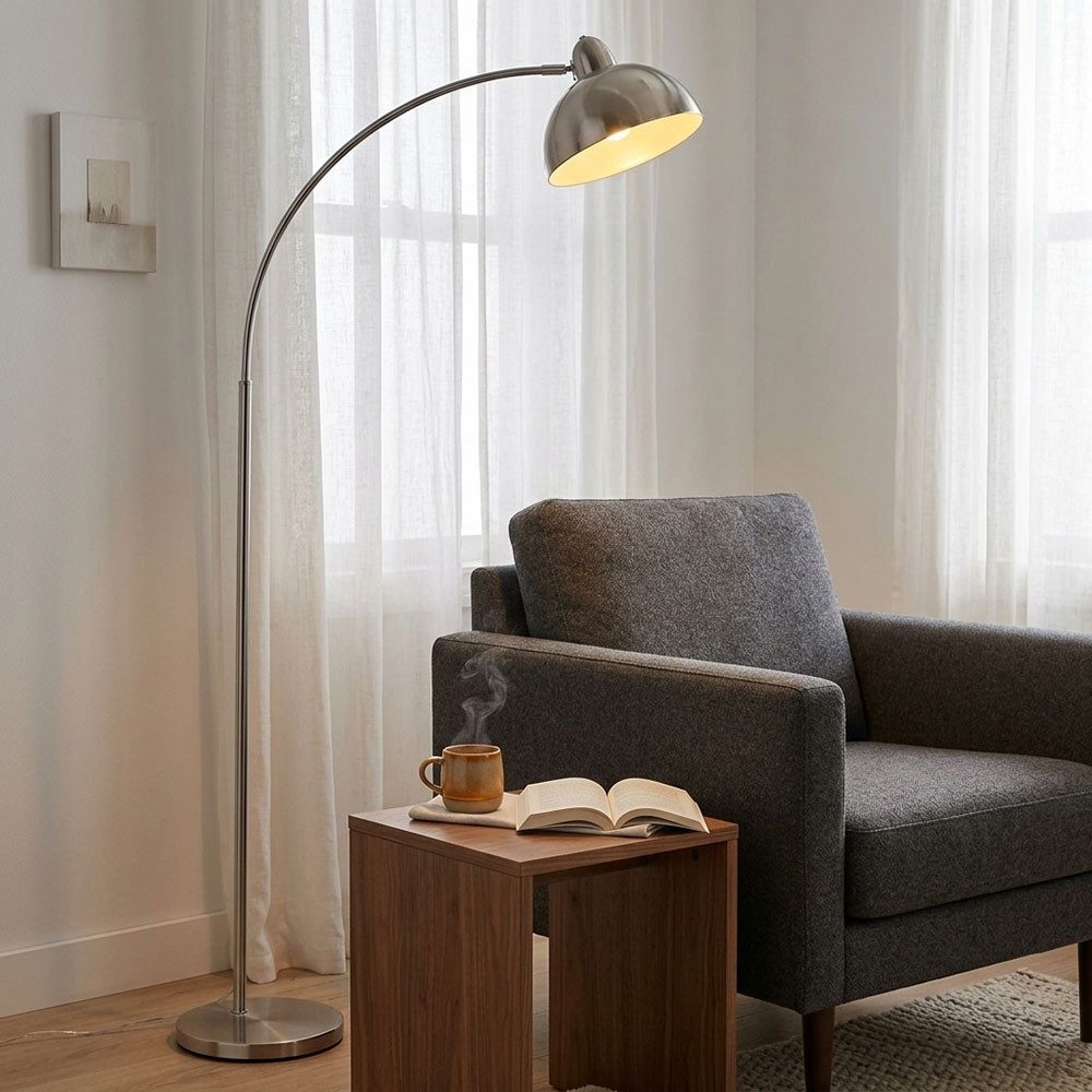 GLOBO LIGHTING LED Stehlampe, Leuchtmittel inklusive, Warmweiß, LED Stehleuchte Bogenlampe Metall Nickel-matt Chrom Höhe 155 cm